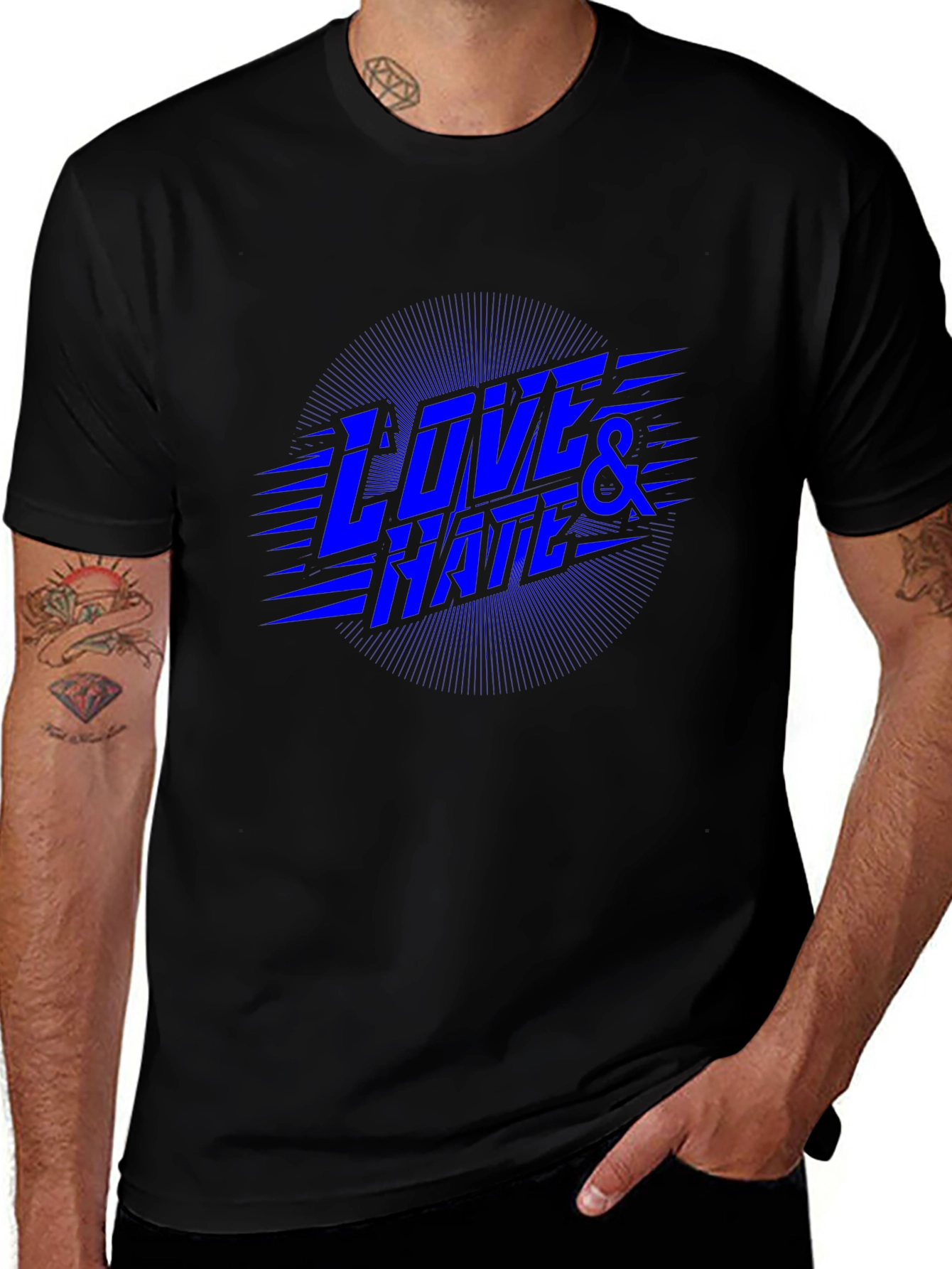 Love & Hate Graphic Print Black T-Shirt