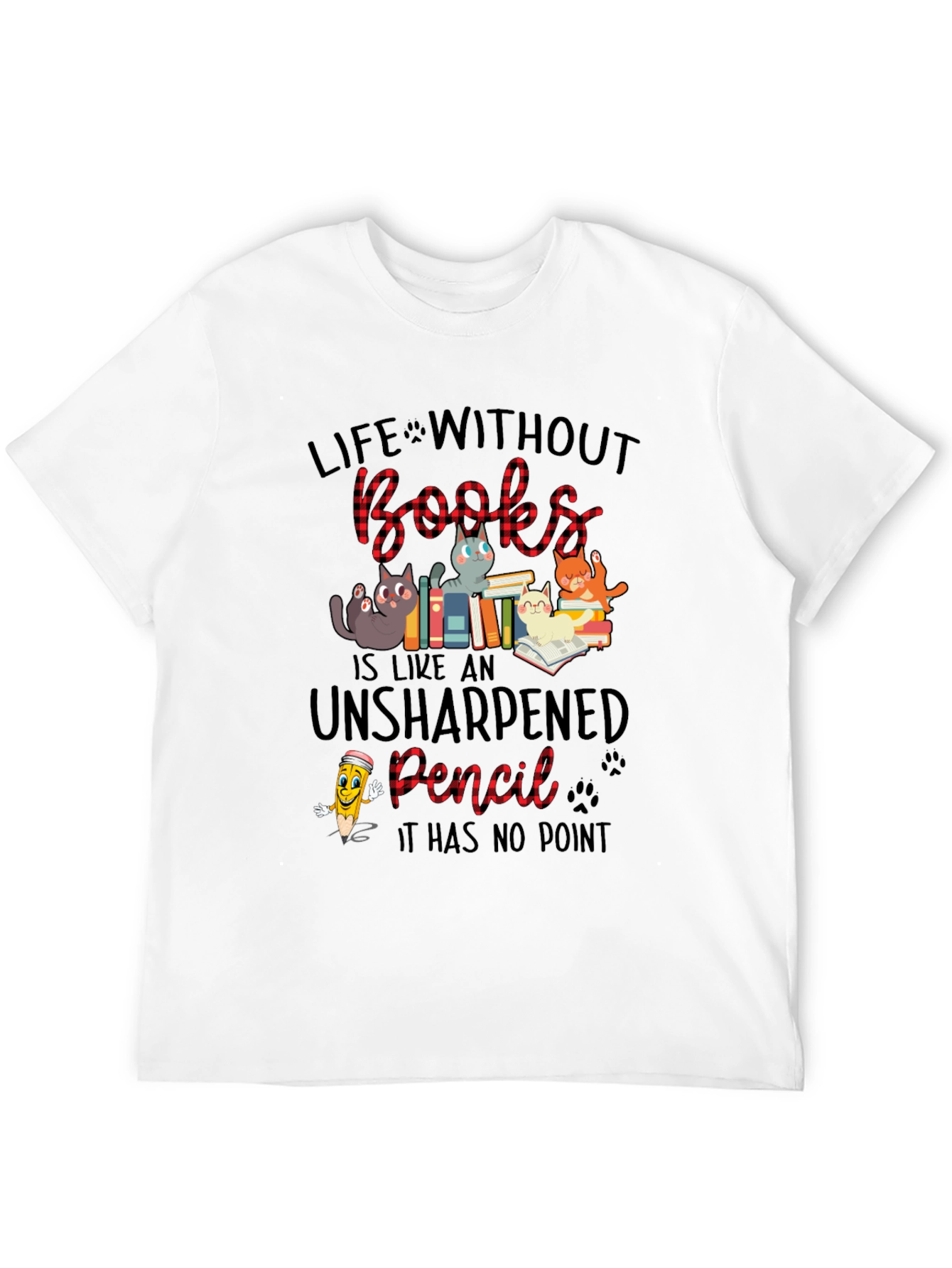 Life Without Books Cat Graphic T-Shirt