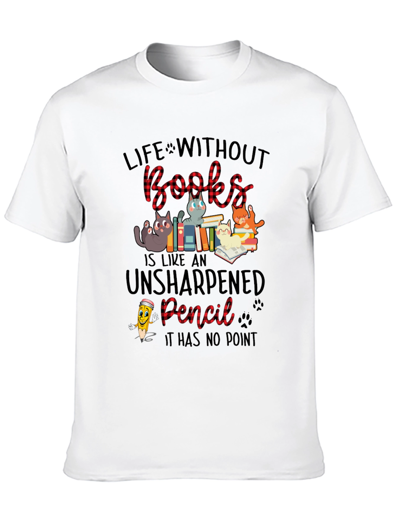 Life Without Books Cat Graphic T-Shirt