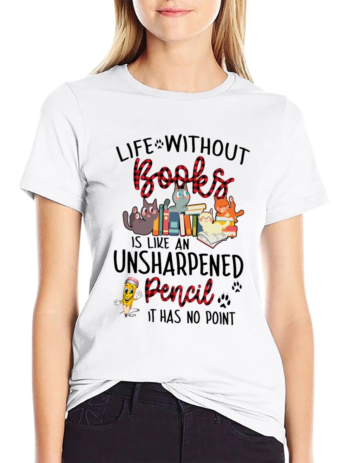 Life Without Books Cat Graphic T-Shirt