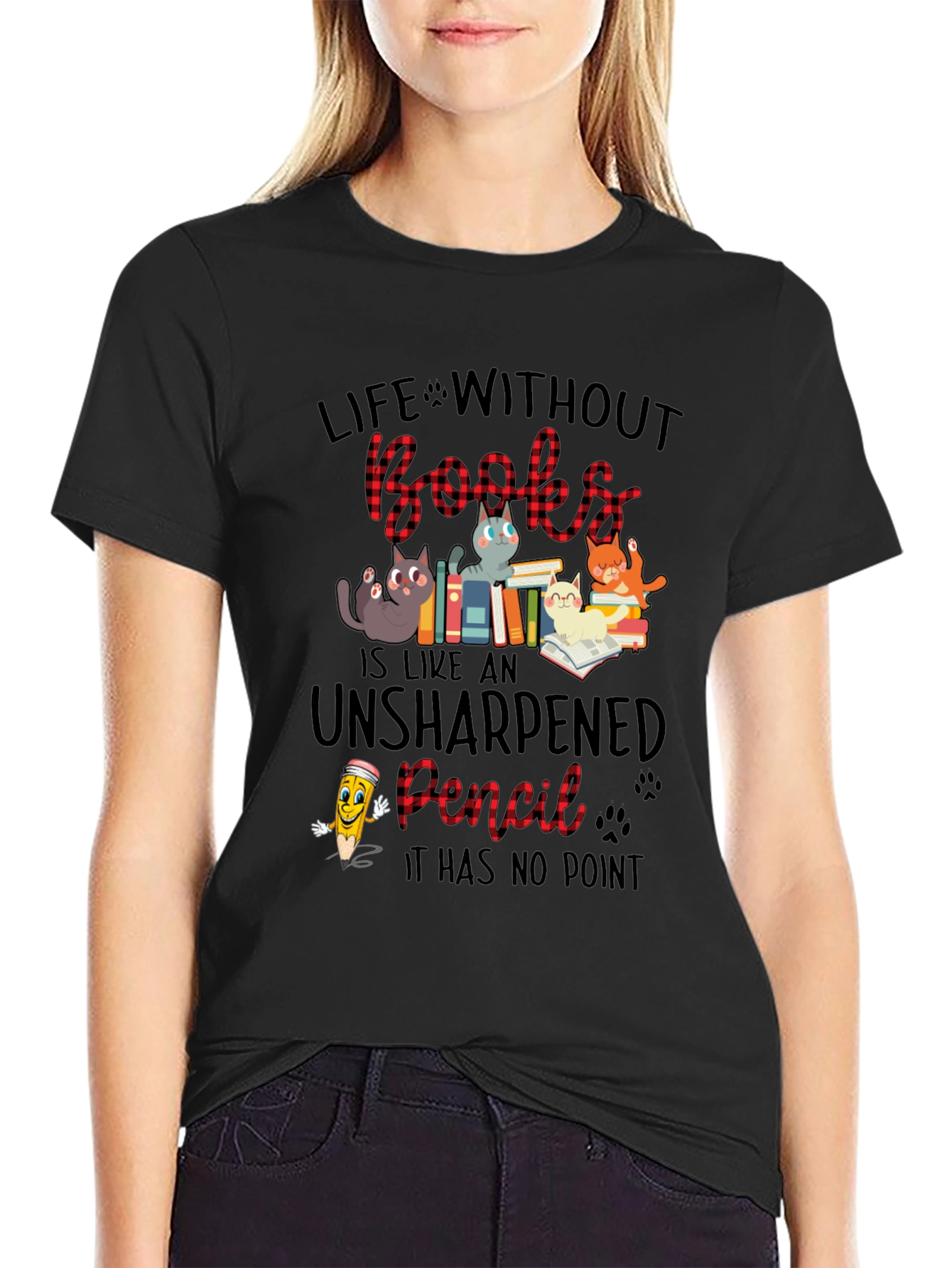 Life Without Books Cat Graphic T-Shirt