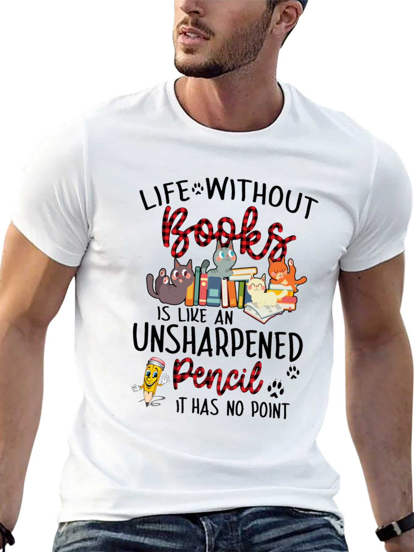 Life Without Books Cat Graphic T-Shirt
