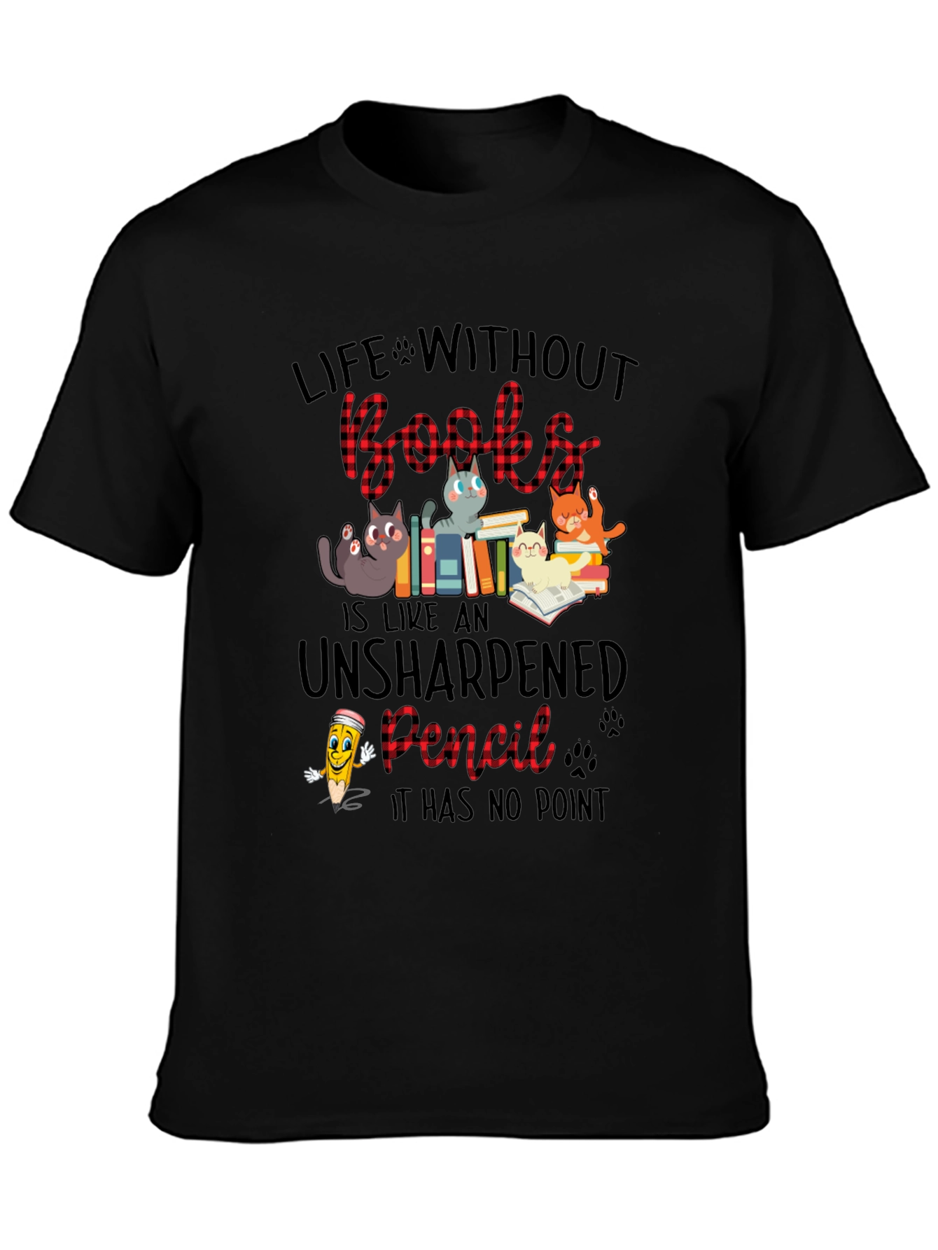 Life Without Books Cat Graphic T-Shirt