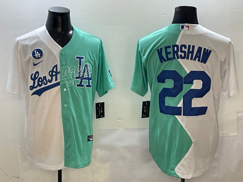 Men's Los Angeles Dodgers Clayton Kershaw #22 White/Green Replica Player Jerseys