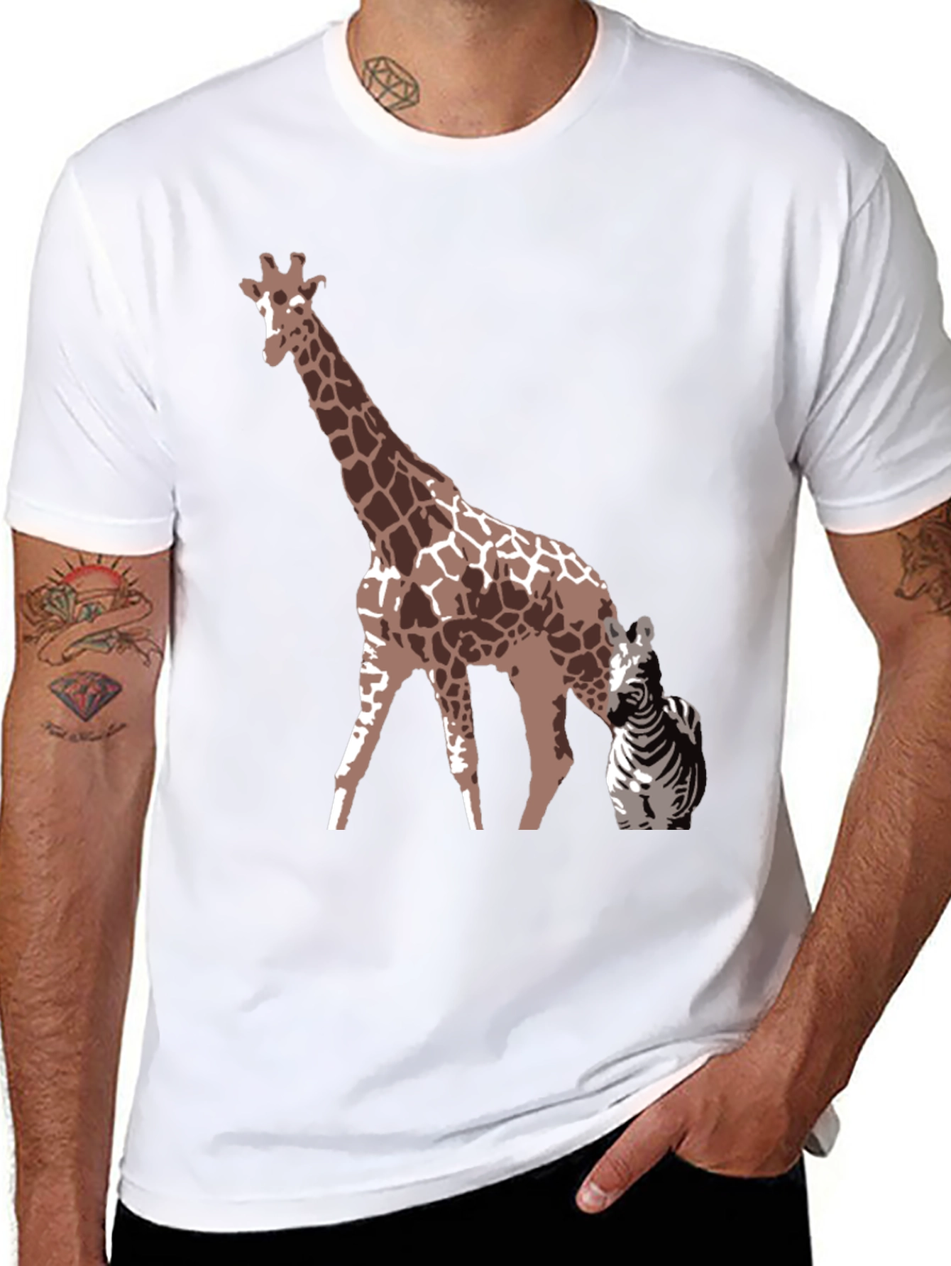 Giraffe & Zebra Graphic Tee - Unique Animal Print