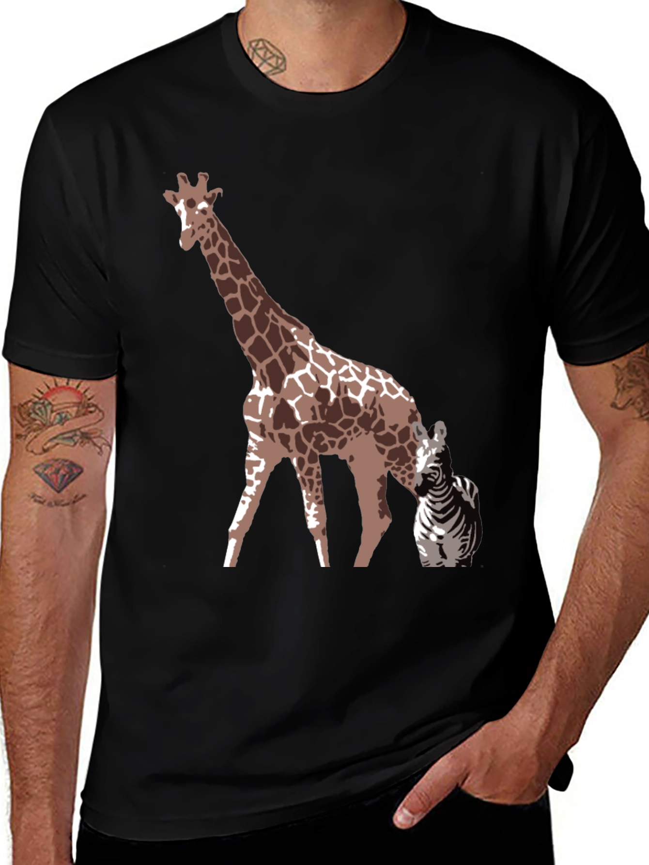 Giraffe & Zebra Graphic Tee - Unique Animal Print