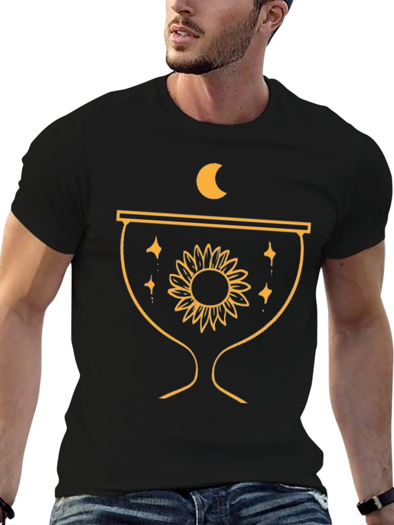 Mystic Sunflower Graphic Tee - Black Cotton Comfort