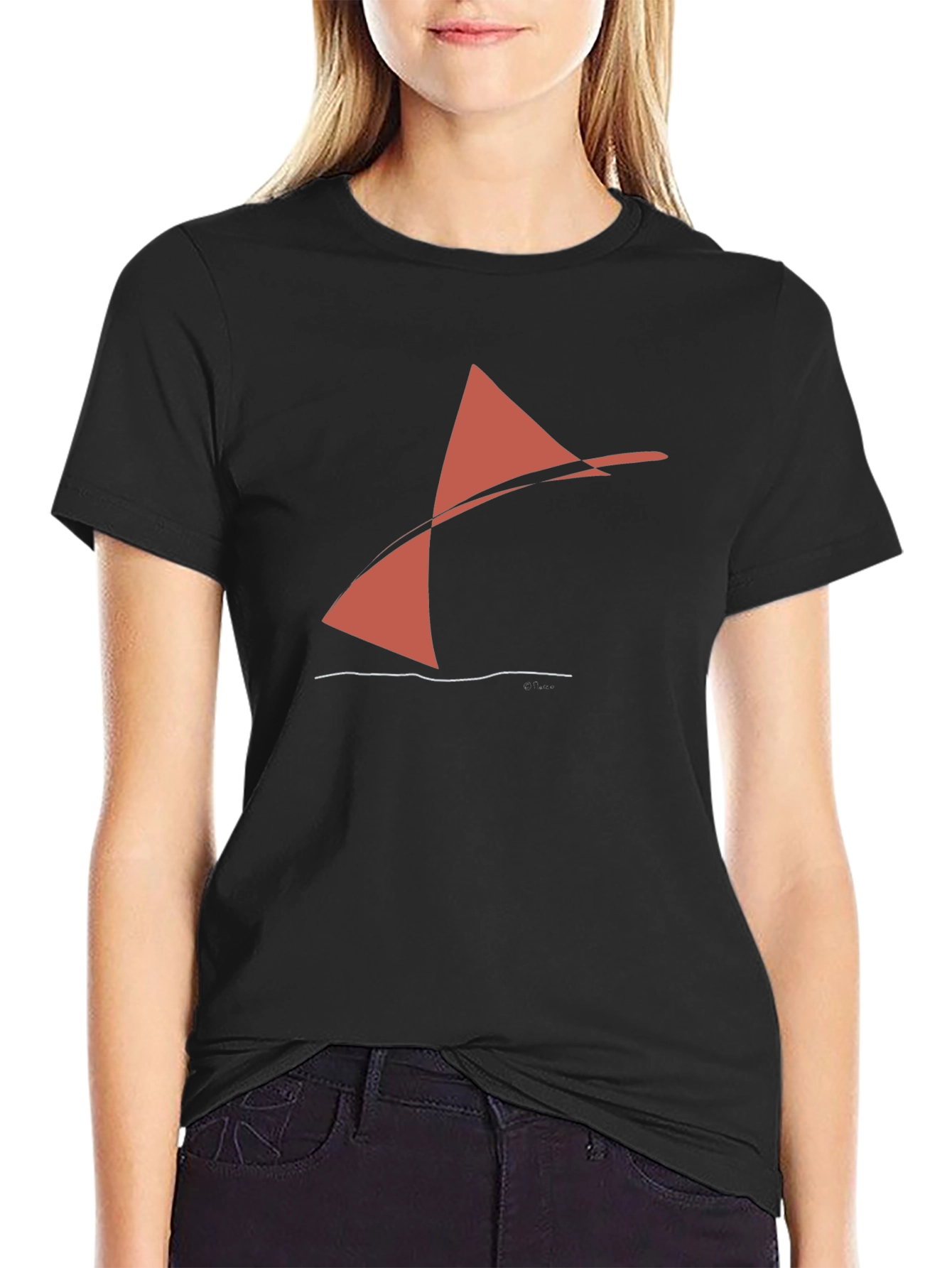 Abstract Sailboat Graphic Tee - Black