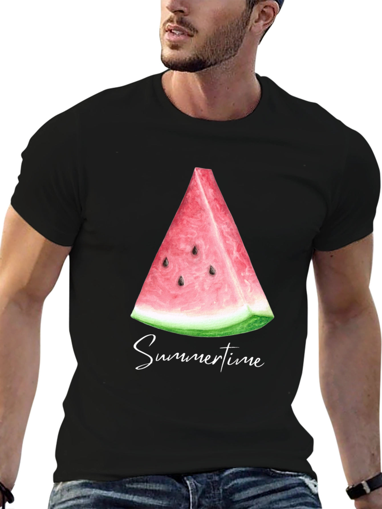 Summertime Watermelon Slice Black T-Shirt