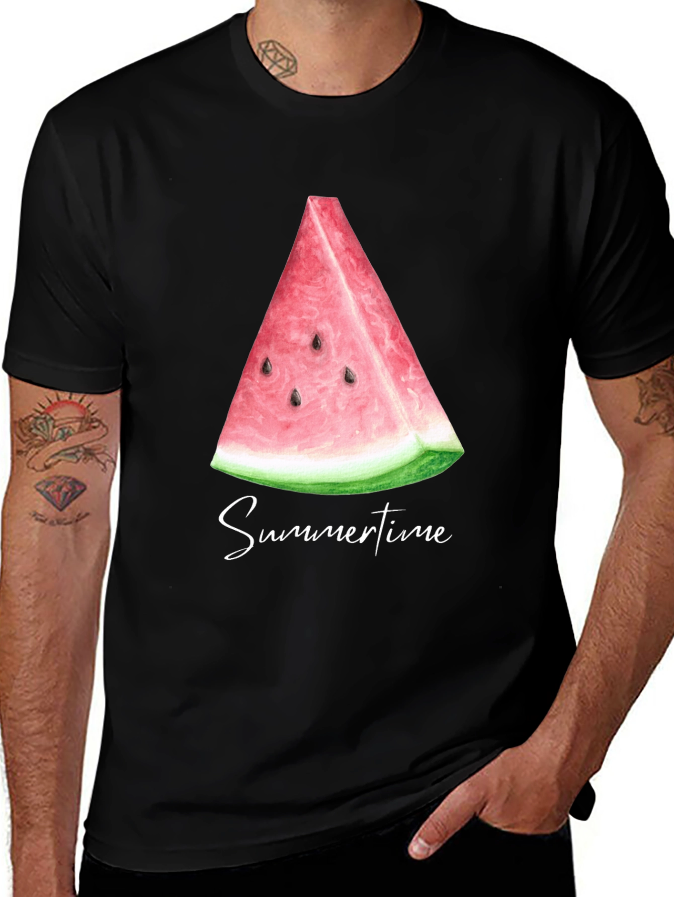 Summertime Watermelon Slice Black T-Shirt