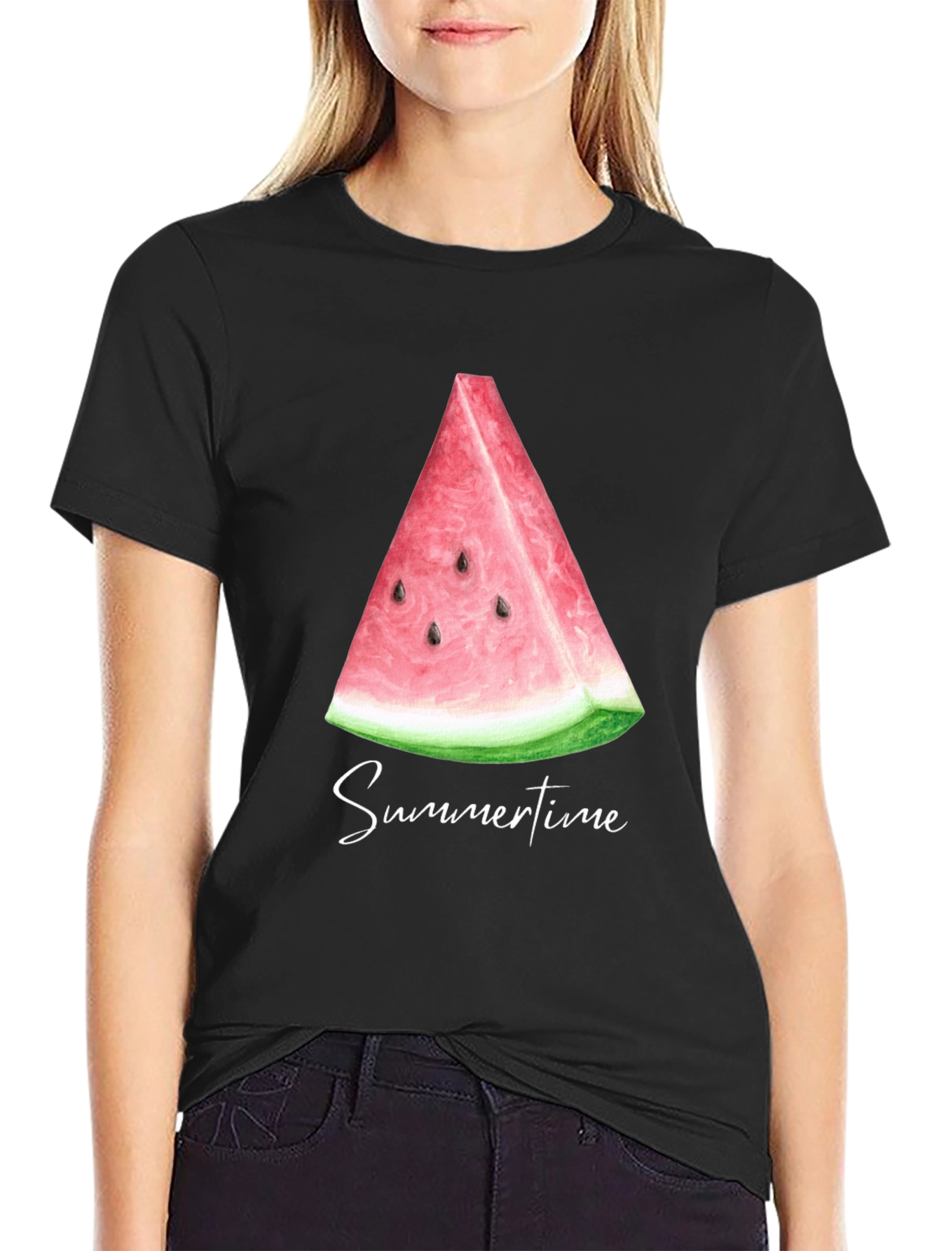 Summertime Watermelon Slice Black T-Shirt