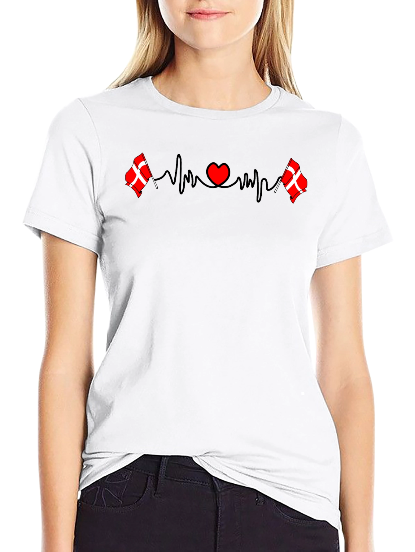 Danish Flag Heartbeat T-Shirt - Denmark Pride Tee