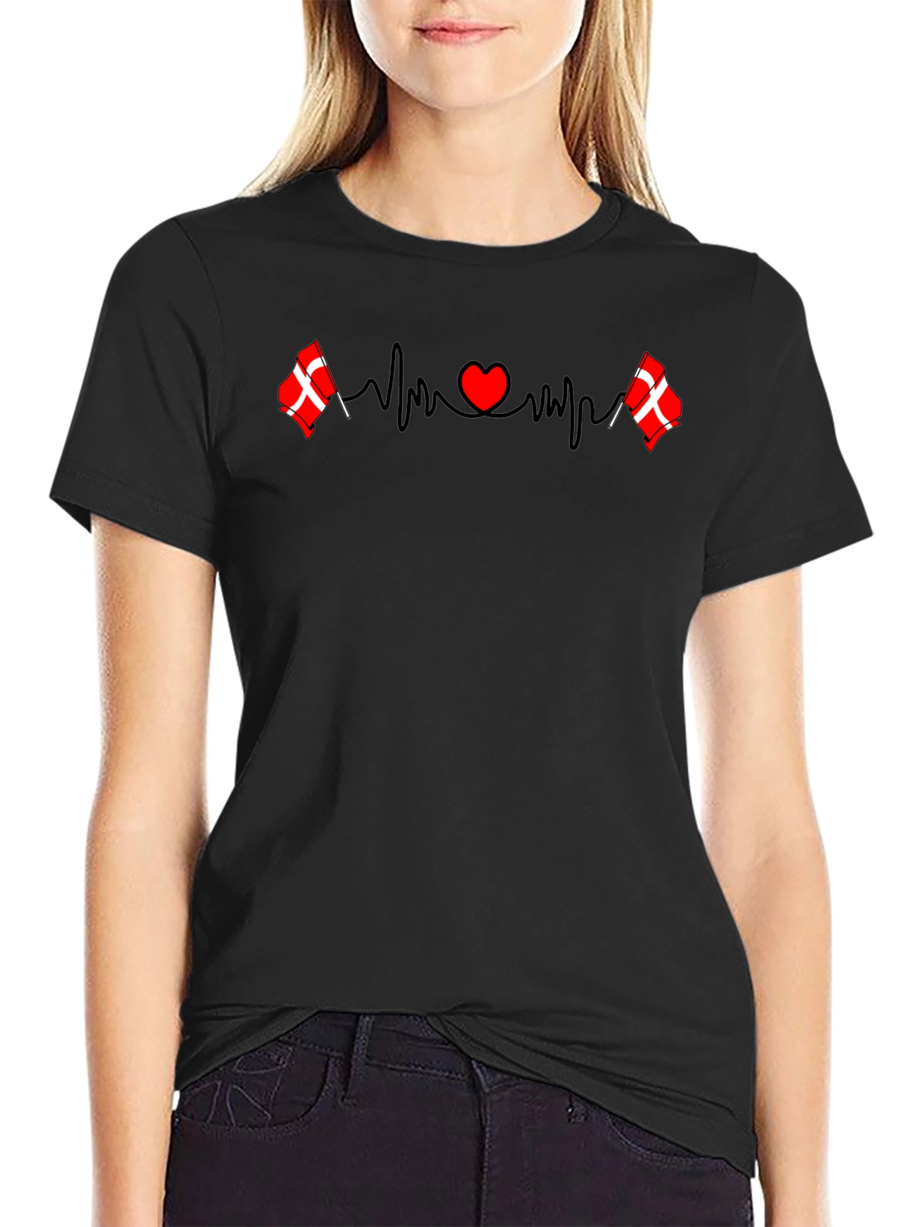Danish Flag Heartbeat T-Shirt - Denmark Pride Tee