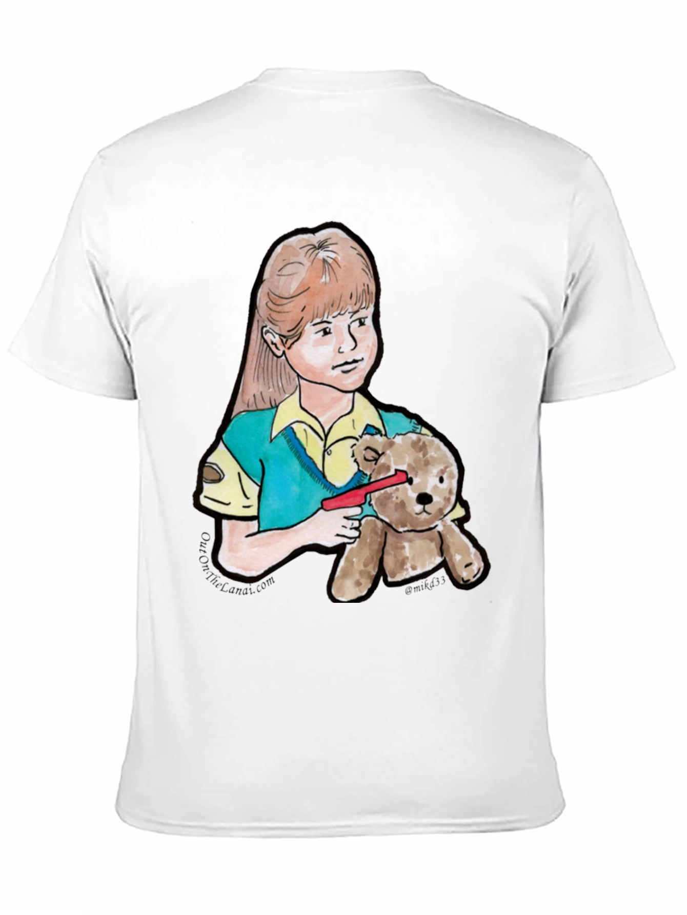 Girl With Teddy Bear Black T-Shirt