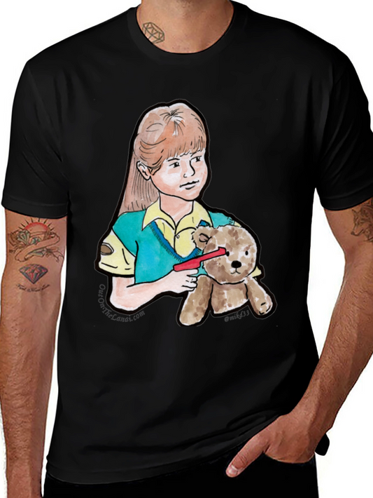 Girl With Teddy Bear Black T-Shirt