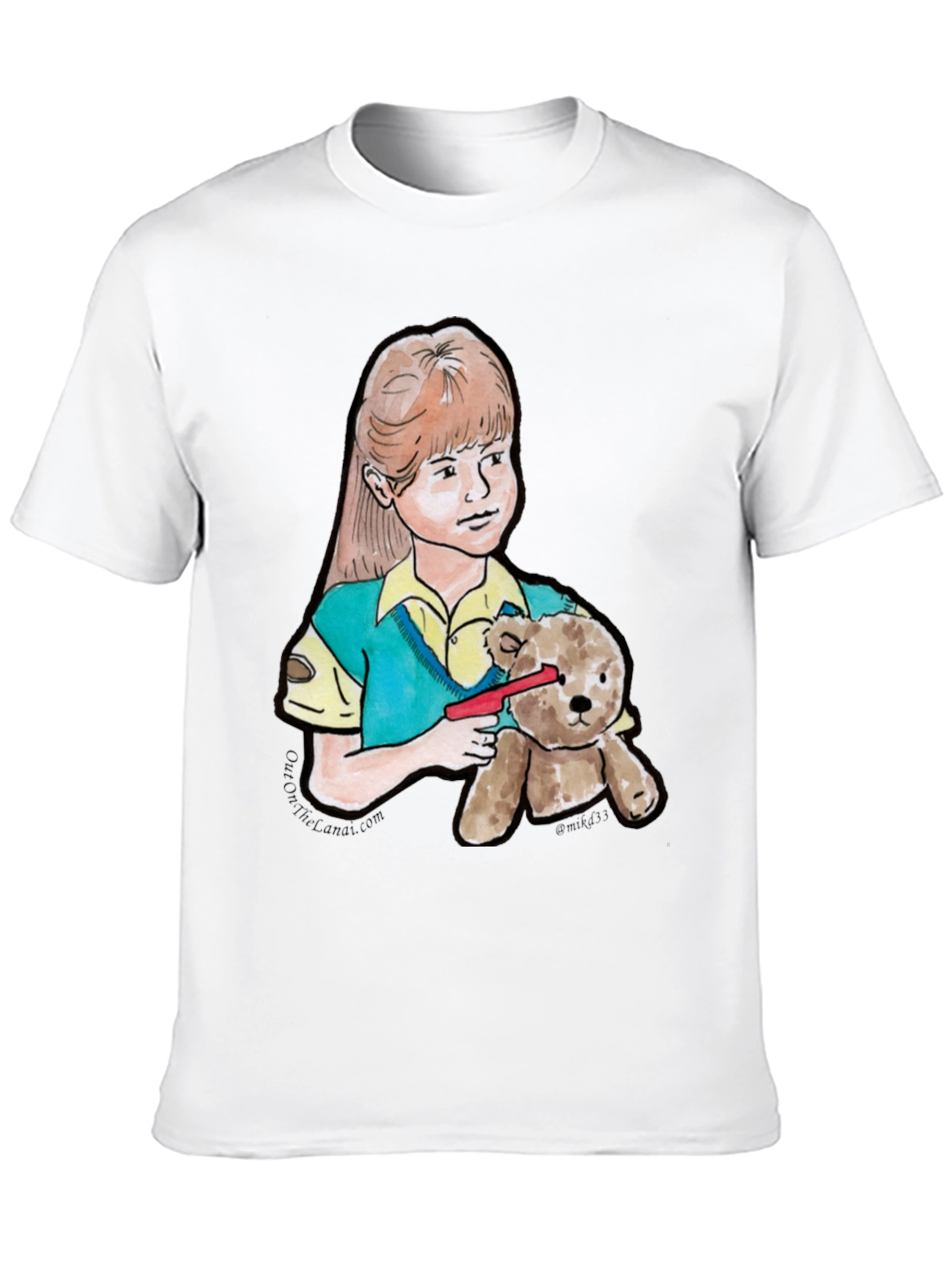 Girl With Teddy Bear Black T-Shirt