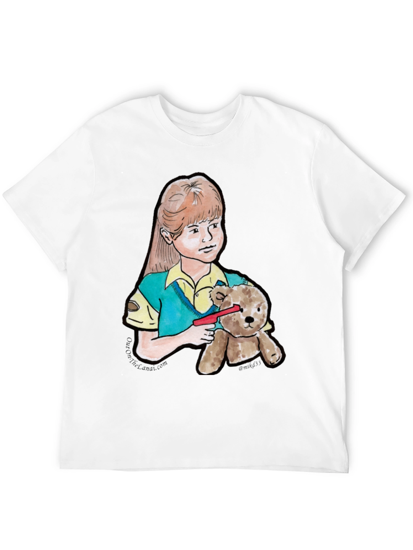 Girl With Teddy Bear Black T-Shirt