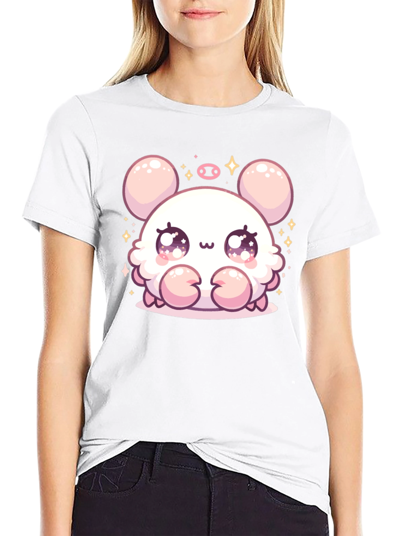 Cute Cartoon Crab Graphic Black Tee