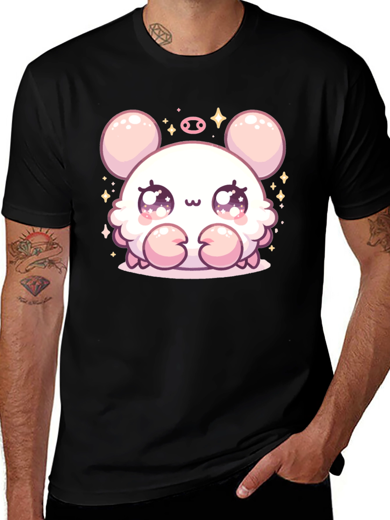Cute Cartoon Crab Graphic Black Tee