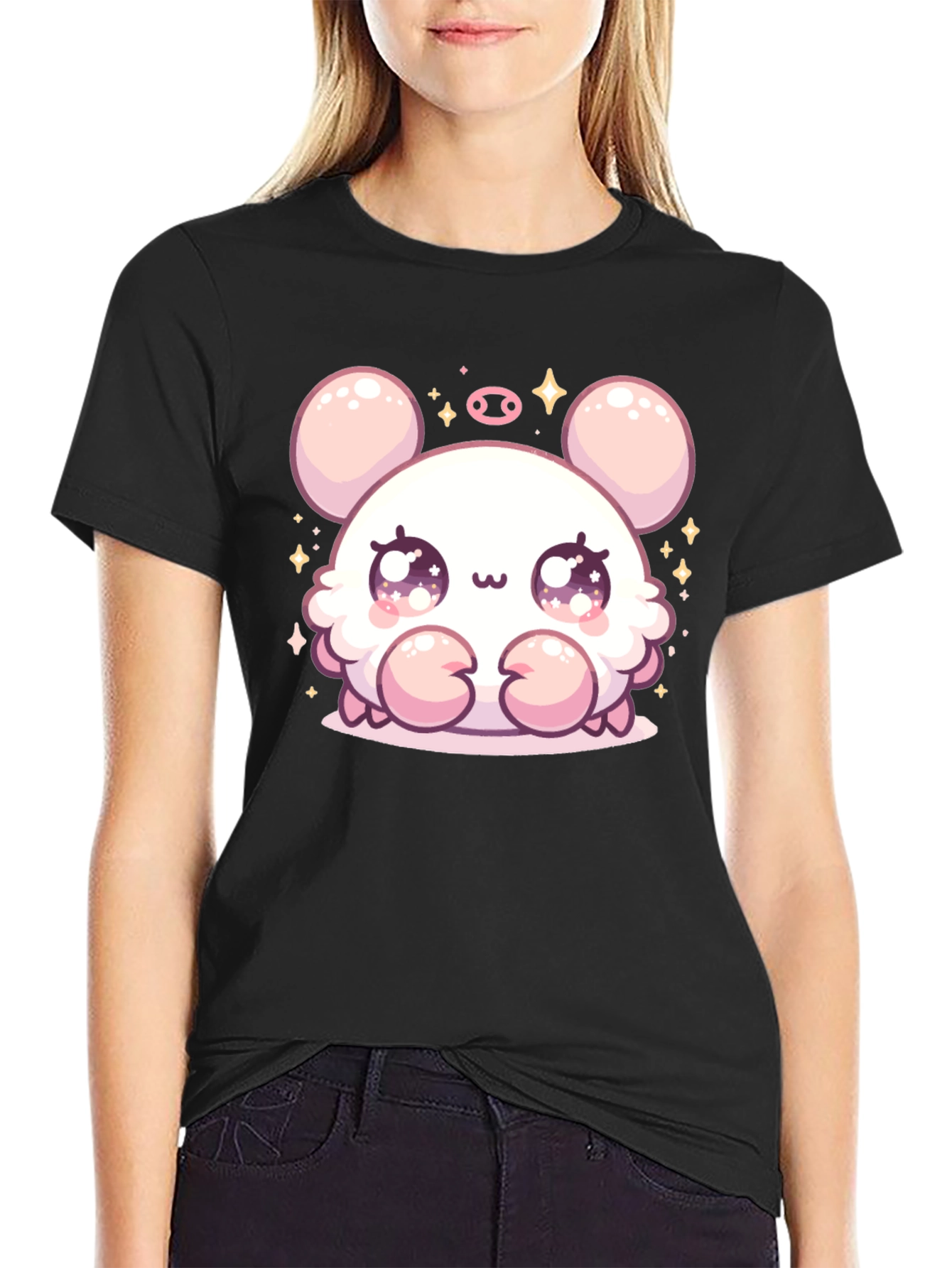 Cute Cartoon Crab Graphic Black Tee