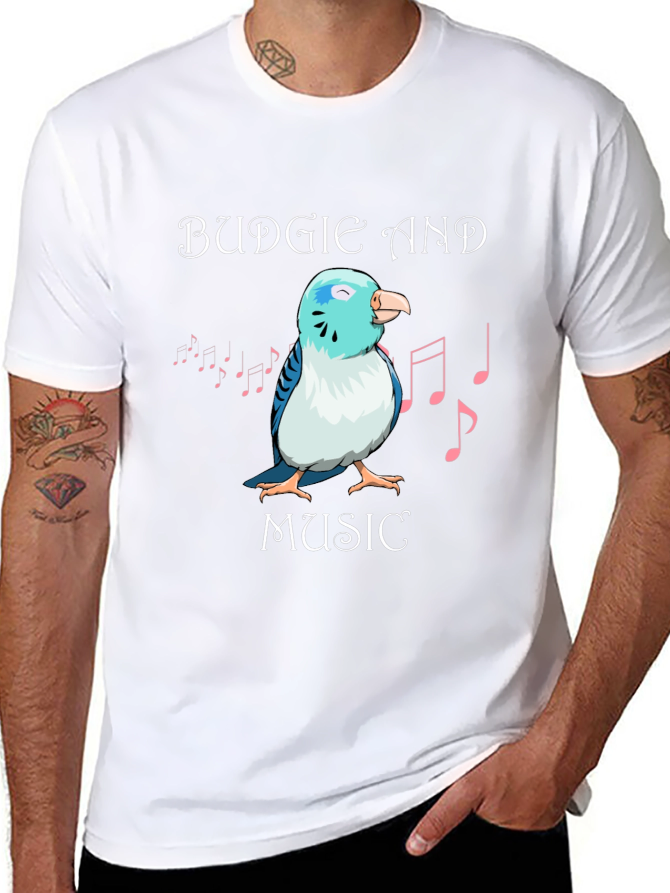 Budgie and Music Graphic T-Shirt
