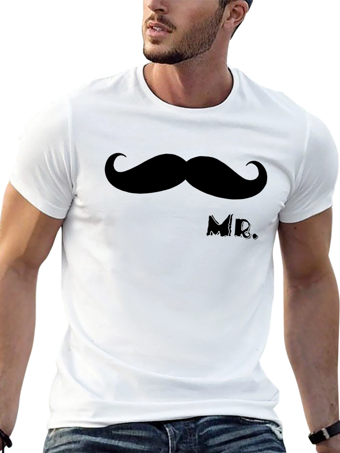 Mr. Mustache Graphic Tee - Soft Cotton Crew Neck