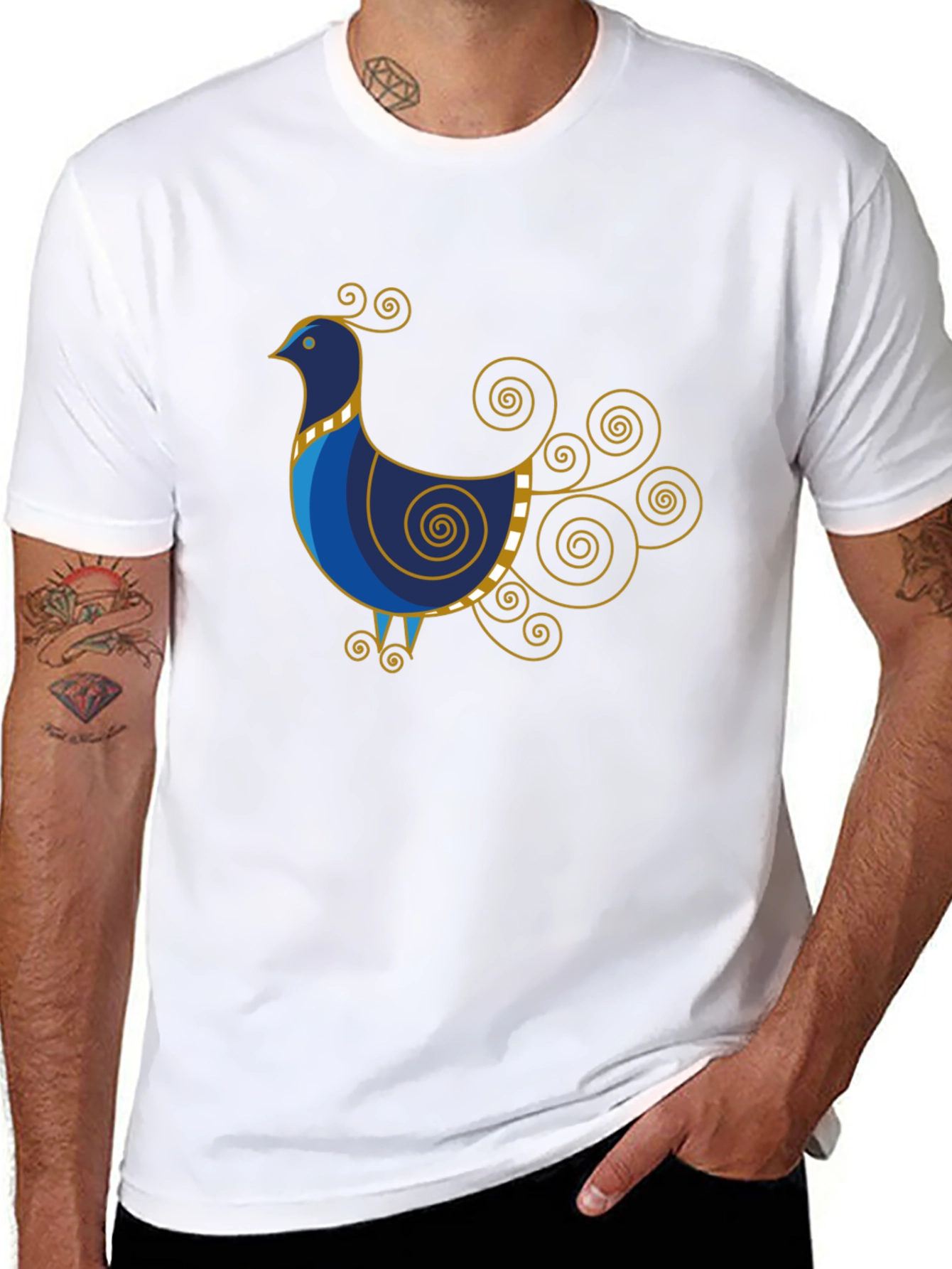 Stylized Bird Graphic Tee - Black