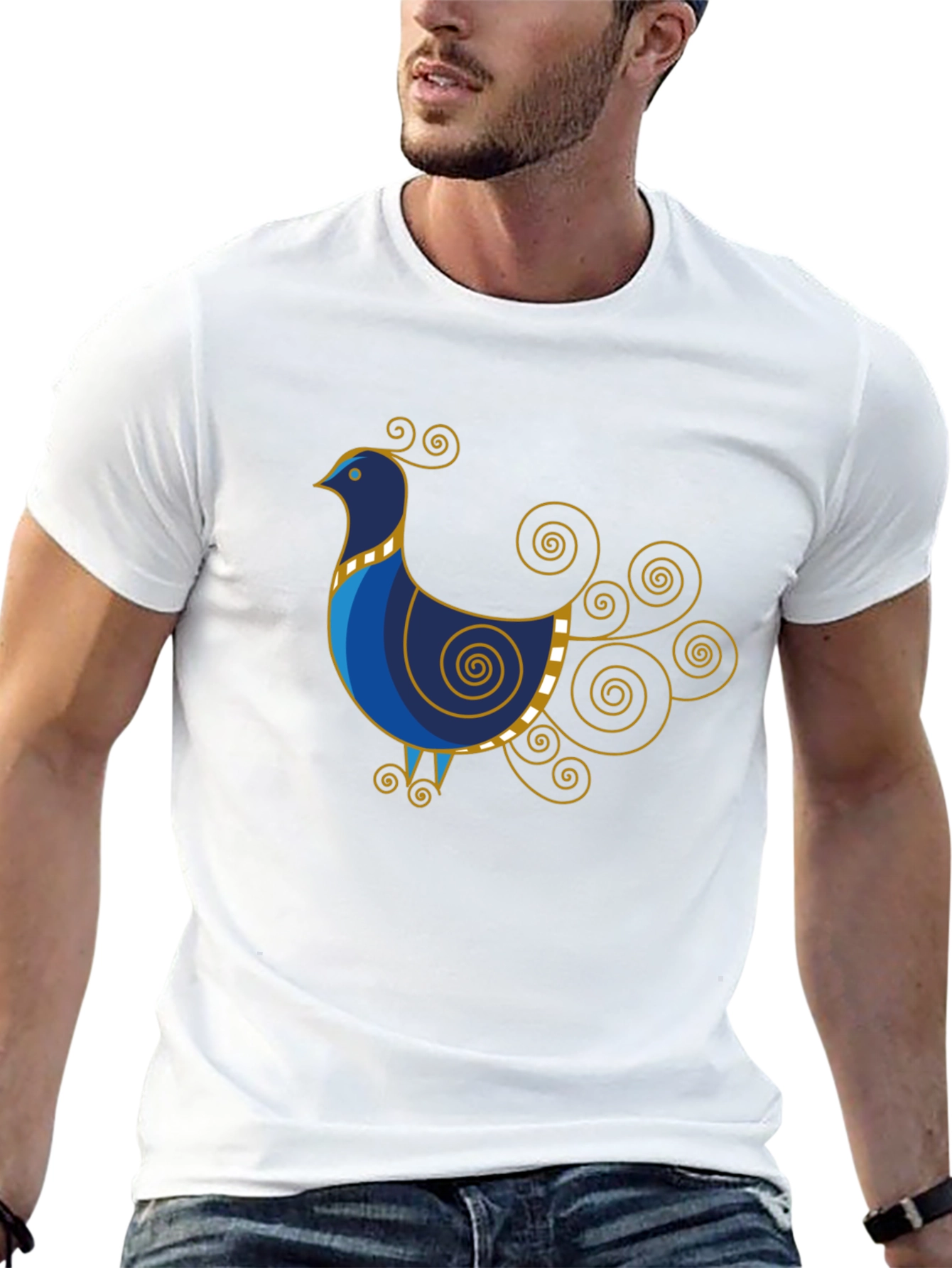Stylized Bird Graphic Tee - Black