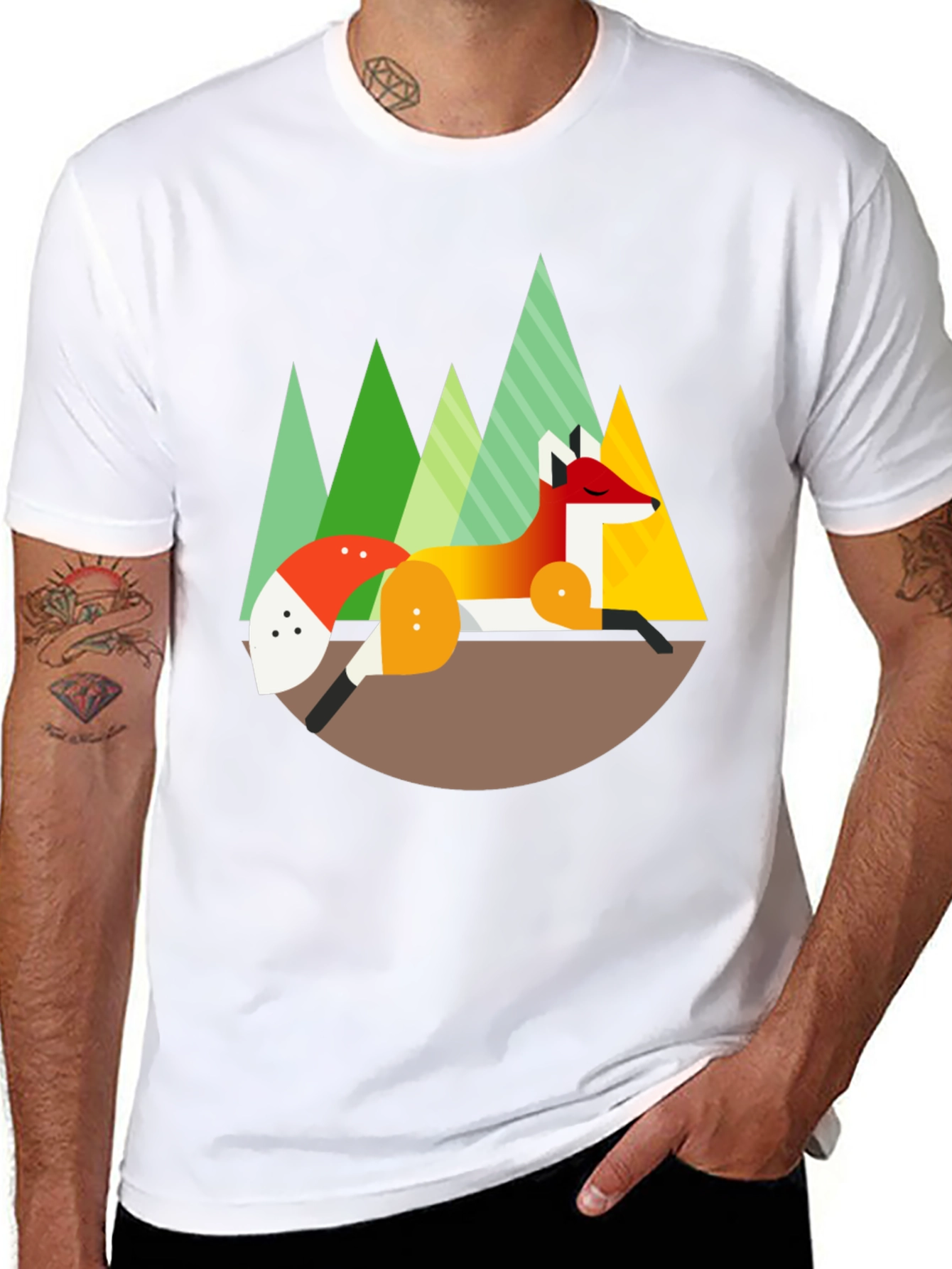 Geometric Fox Graphic Tee - Nature Inspired Design