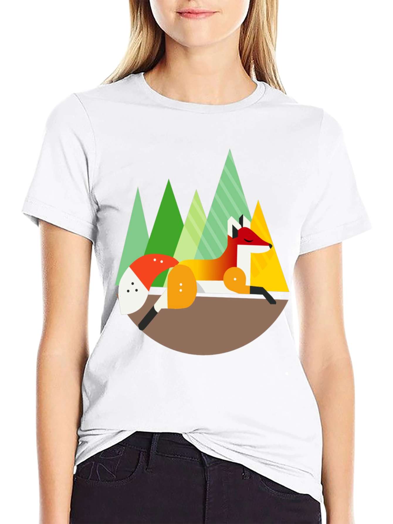 Geometric Fox Graphic Tee - Nature Inspired Design