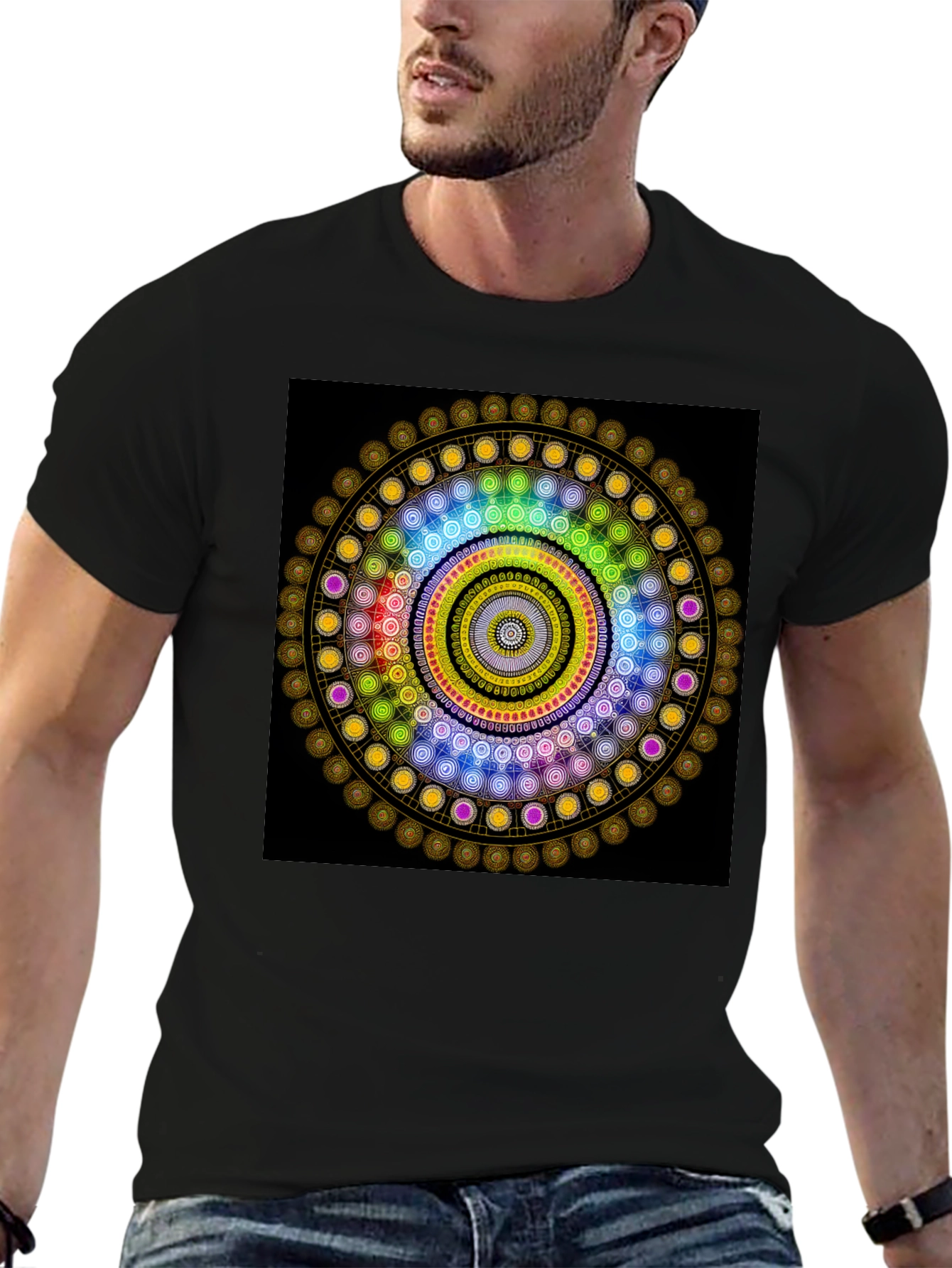 Geometric Mandala Graphic Black T-Shirt
