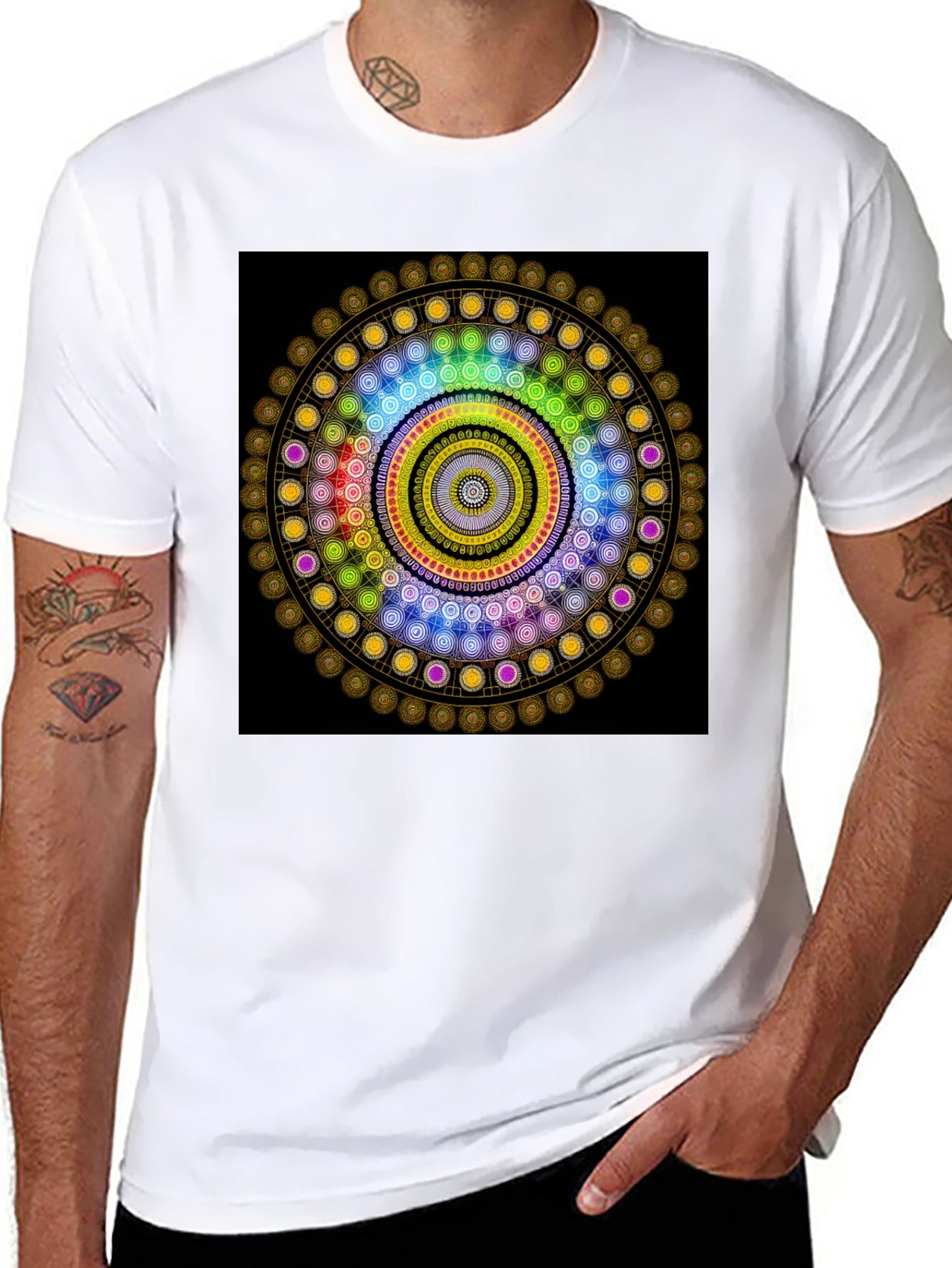 Geometric Mandala Graphic Black T-Shirt