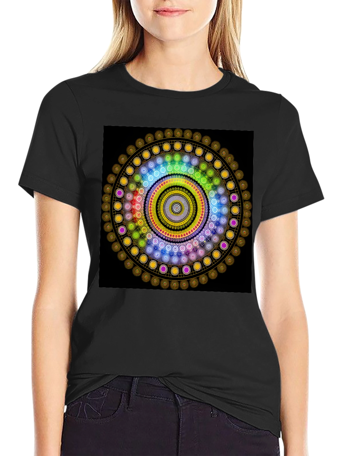 Geometric Mandala Graphic Black T-Shirt