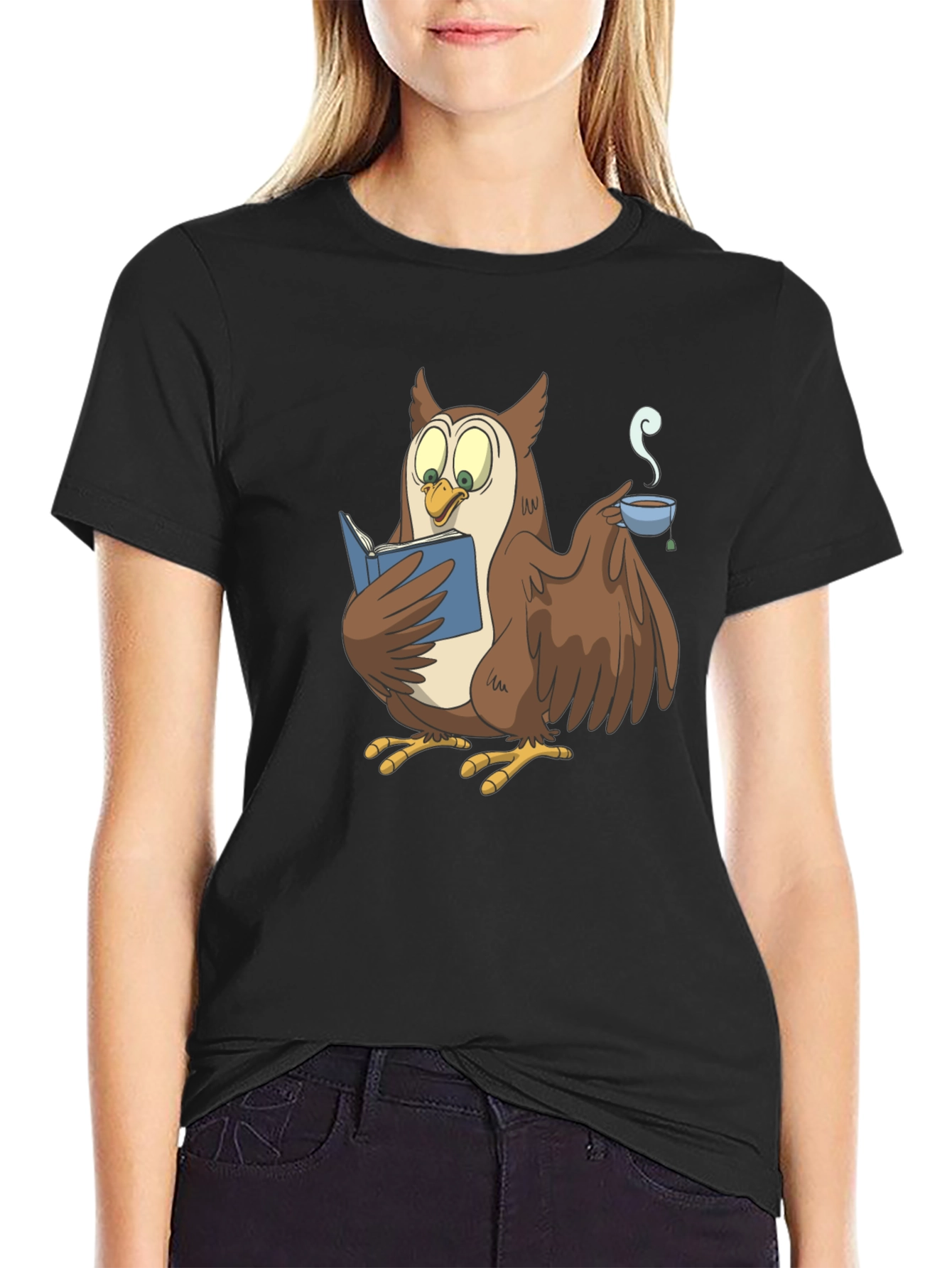 Quirky Owl Reading Book Graphic T-Shirt