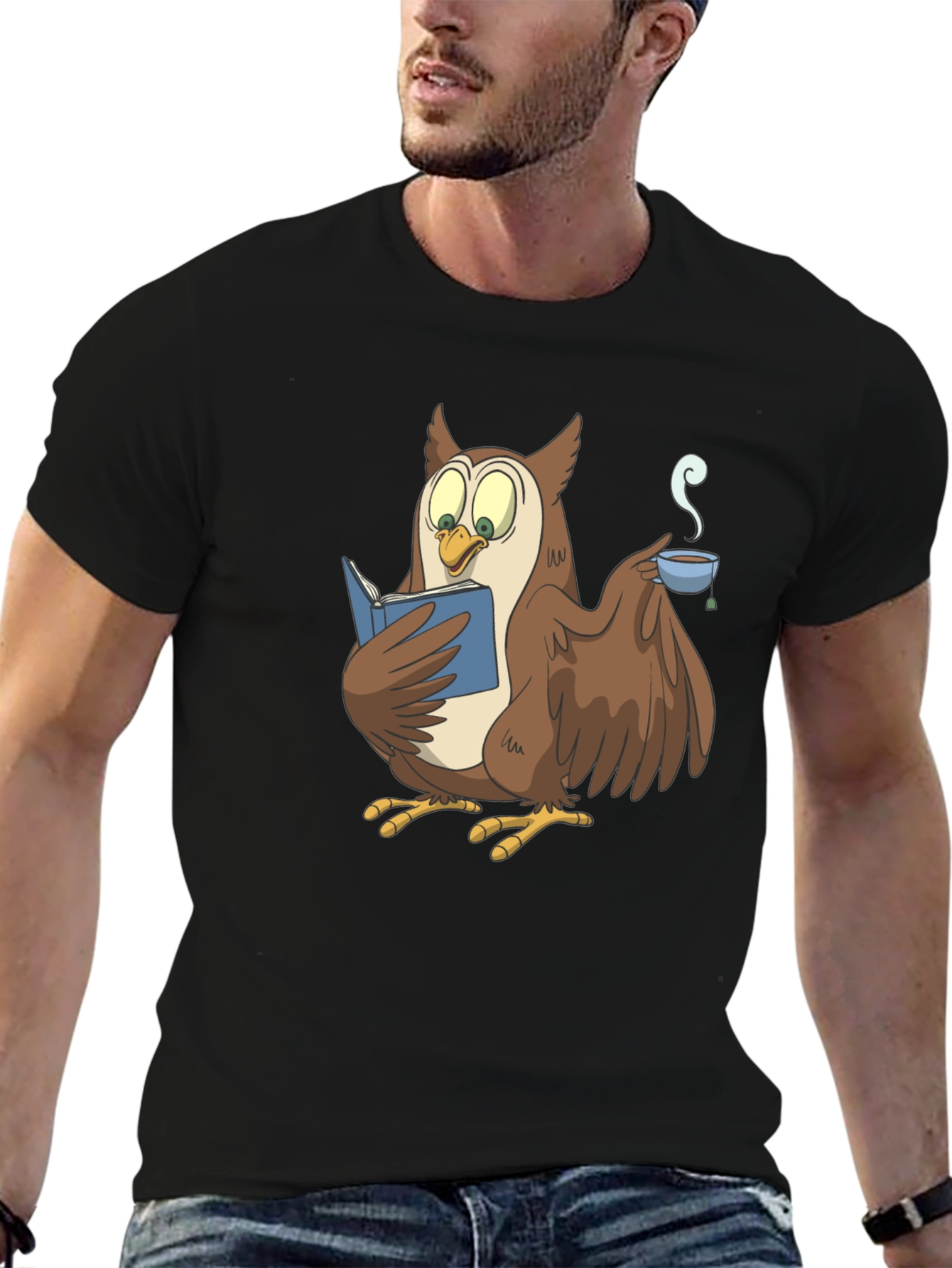 Quirky Owl Reading Book Graphic T-Shirt