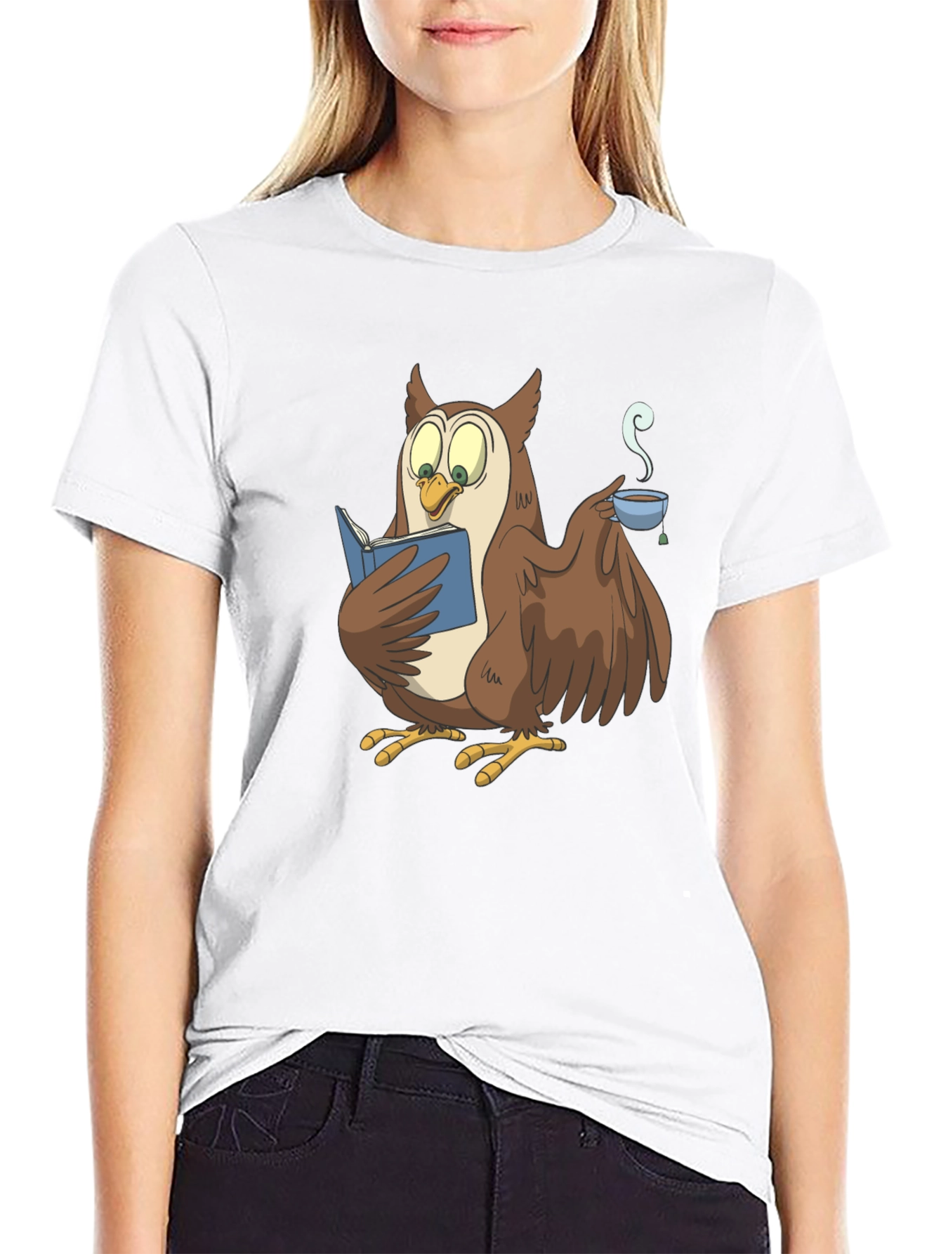 Quirky Owl Reading Book Graphic T-Shirt