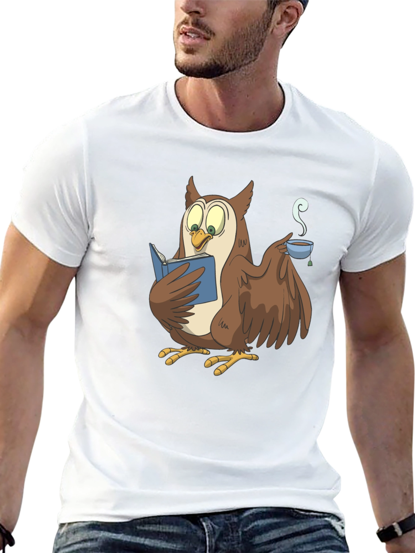 Quirky Owl Reading Book Graphic T-Shirt