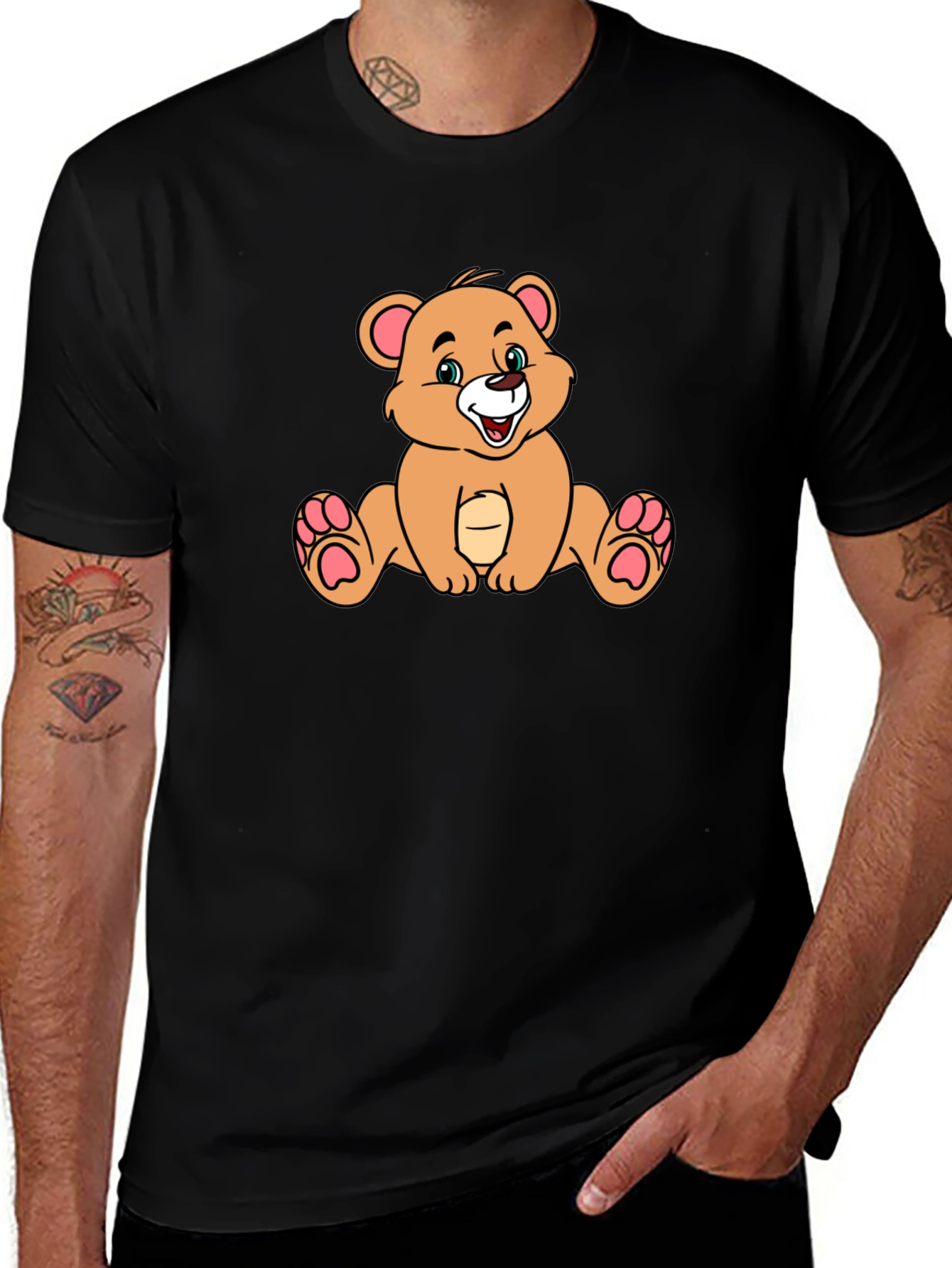 Cartoon Bear Black T-Shirt - Stylish & Comfy