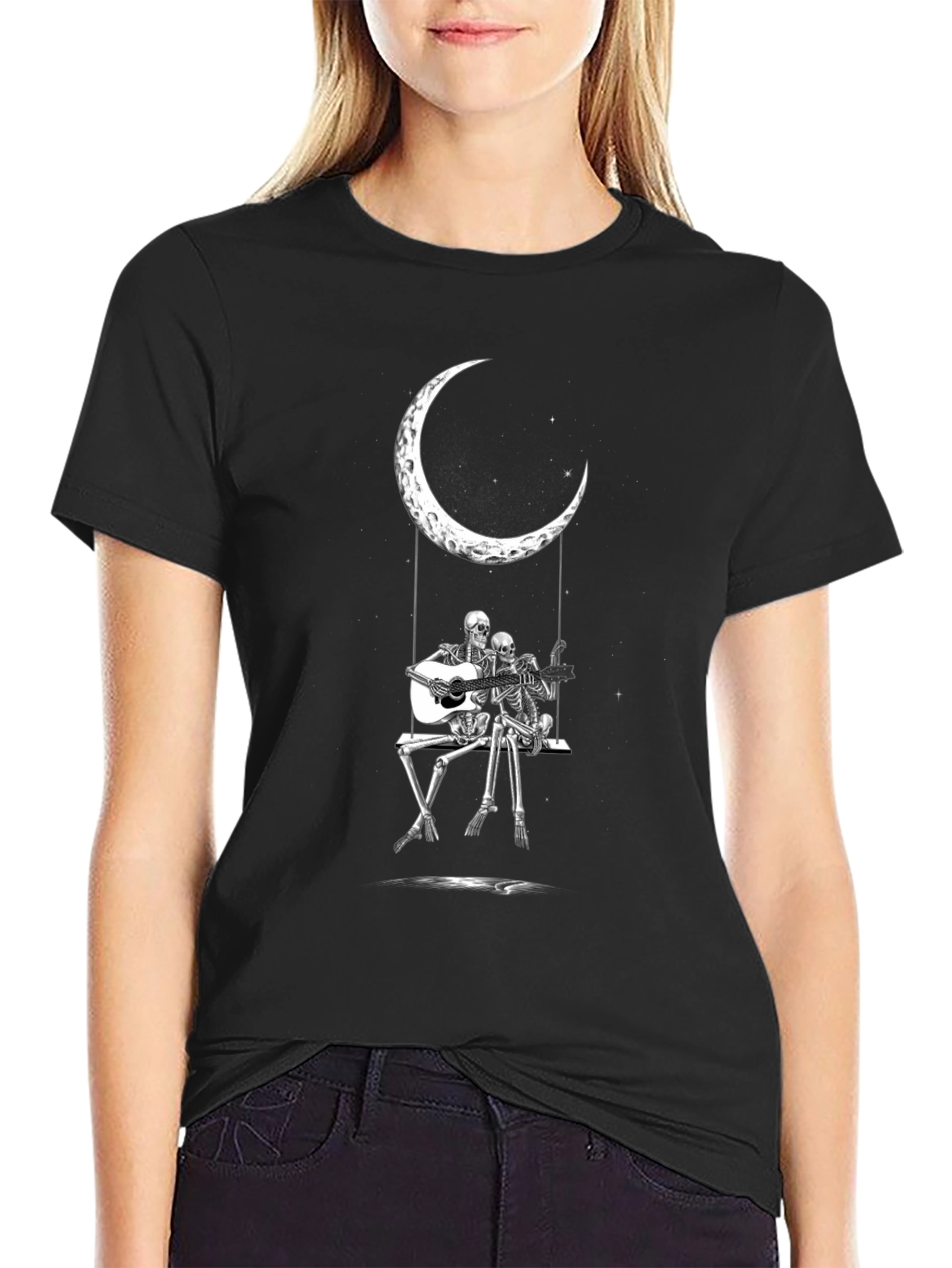 Skeleton Moon Swing Black T-Shirt