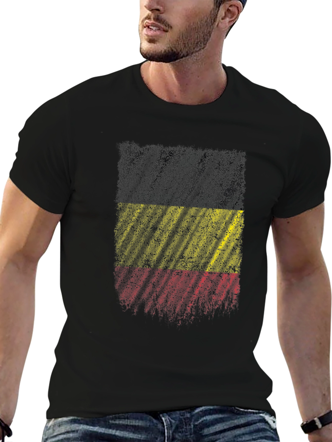 Belgium Flag Graphic Tee - Black Cotton Shirt