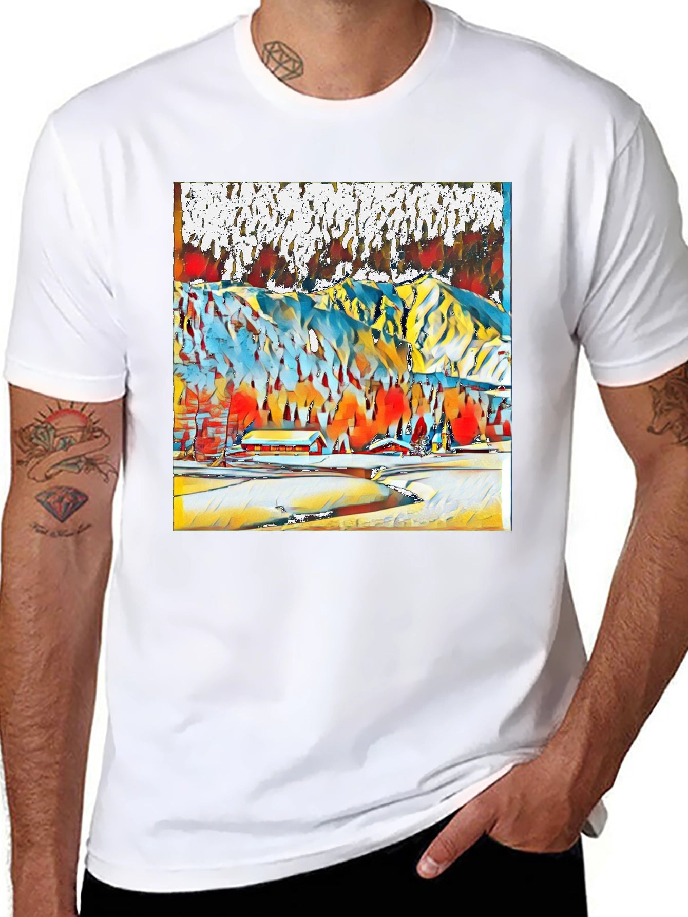 Abstract Winter Mountain Scene T-Shirt