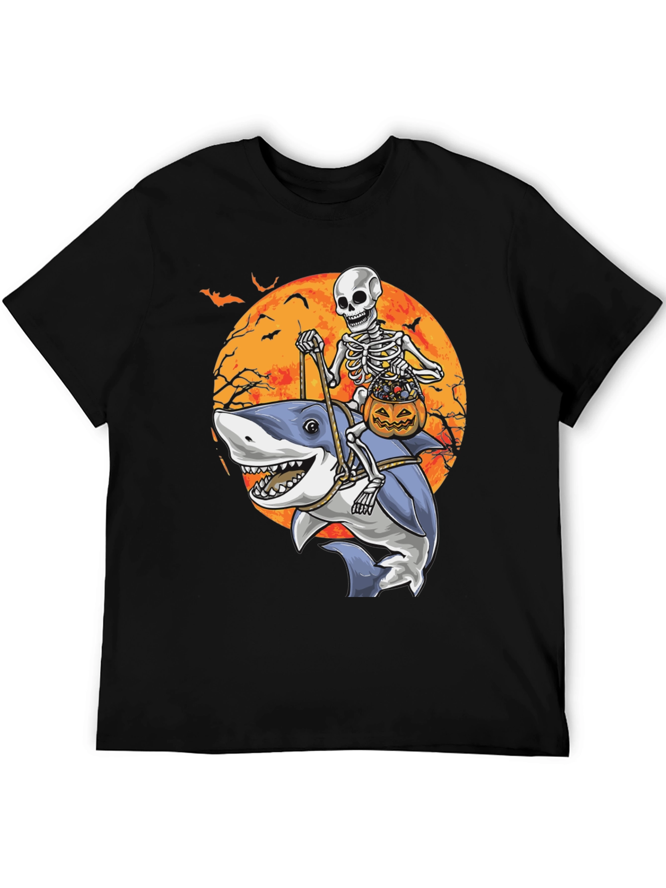 Skeleton Riding Shark Halloween T-Shirt