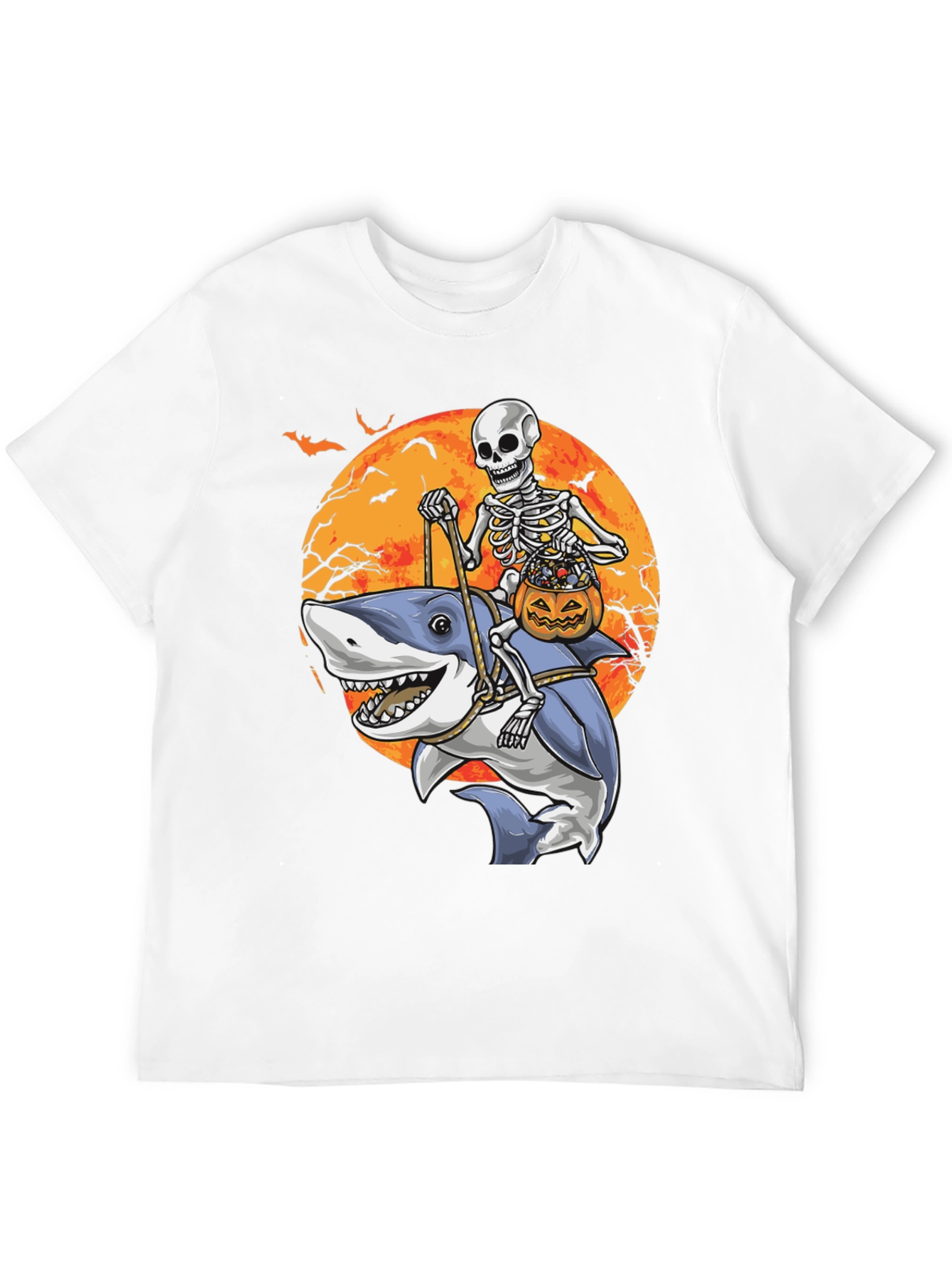 Skeleton Riding Shark Halloween T-Shirt
