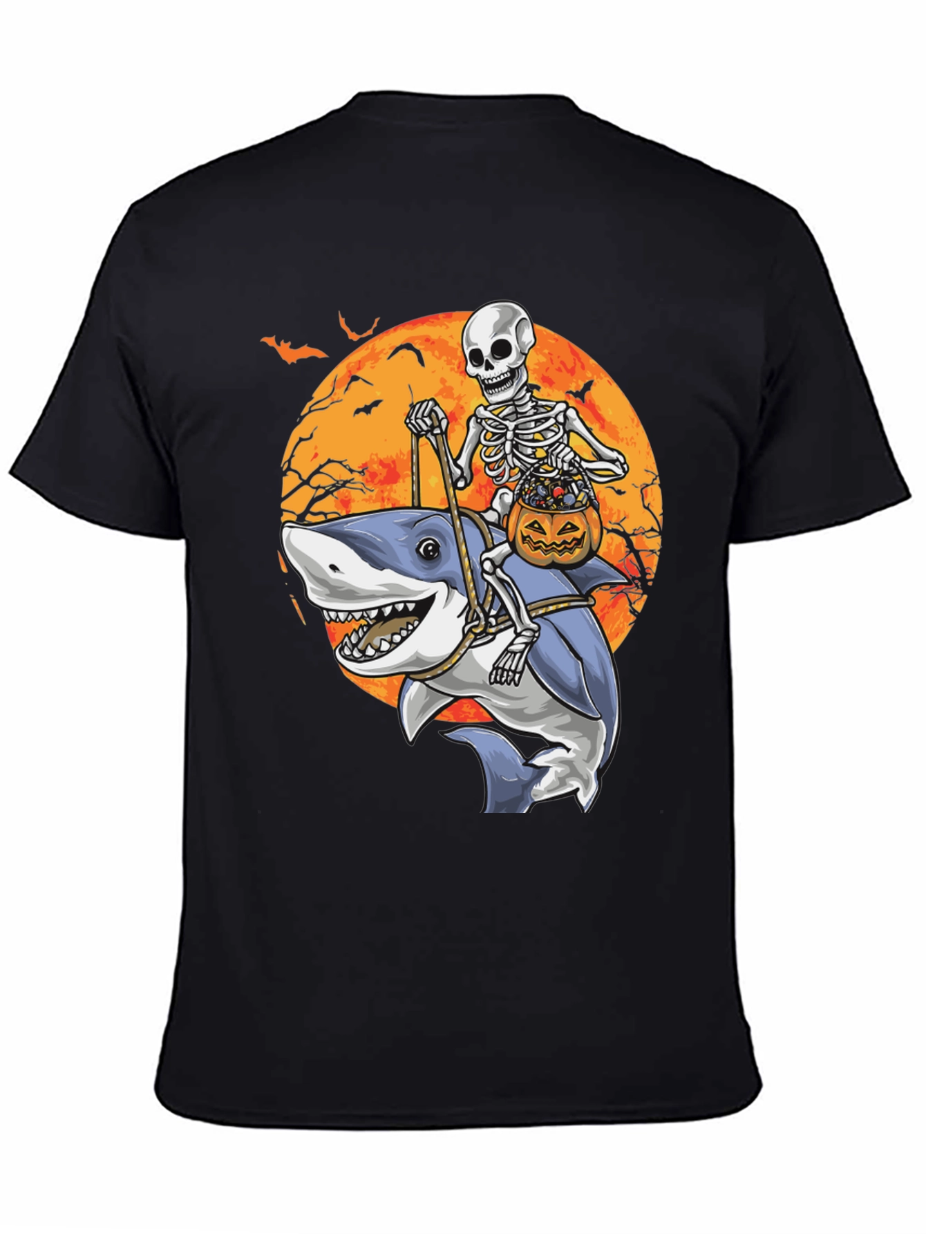 Skeleton Riding Shark Halloween T-Shirt