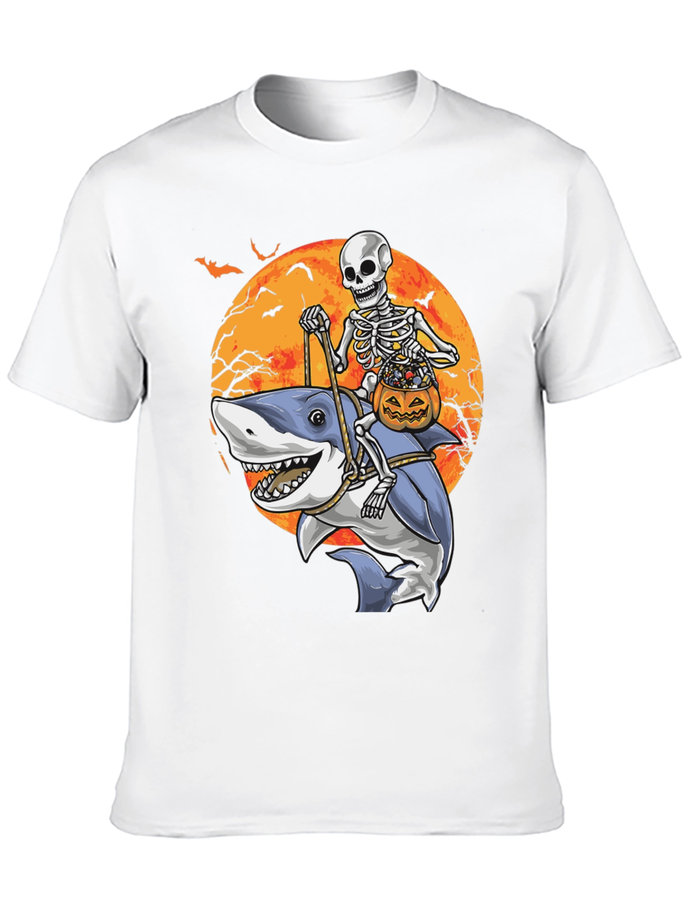 Skeleton Riding Shark Halloween T-Shirt