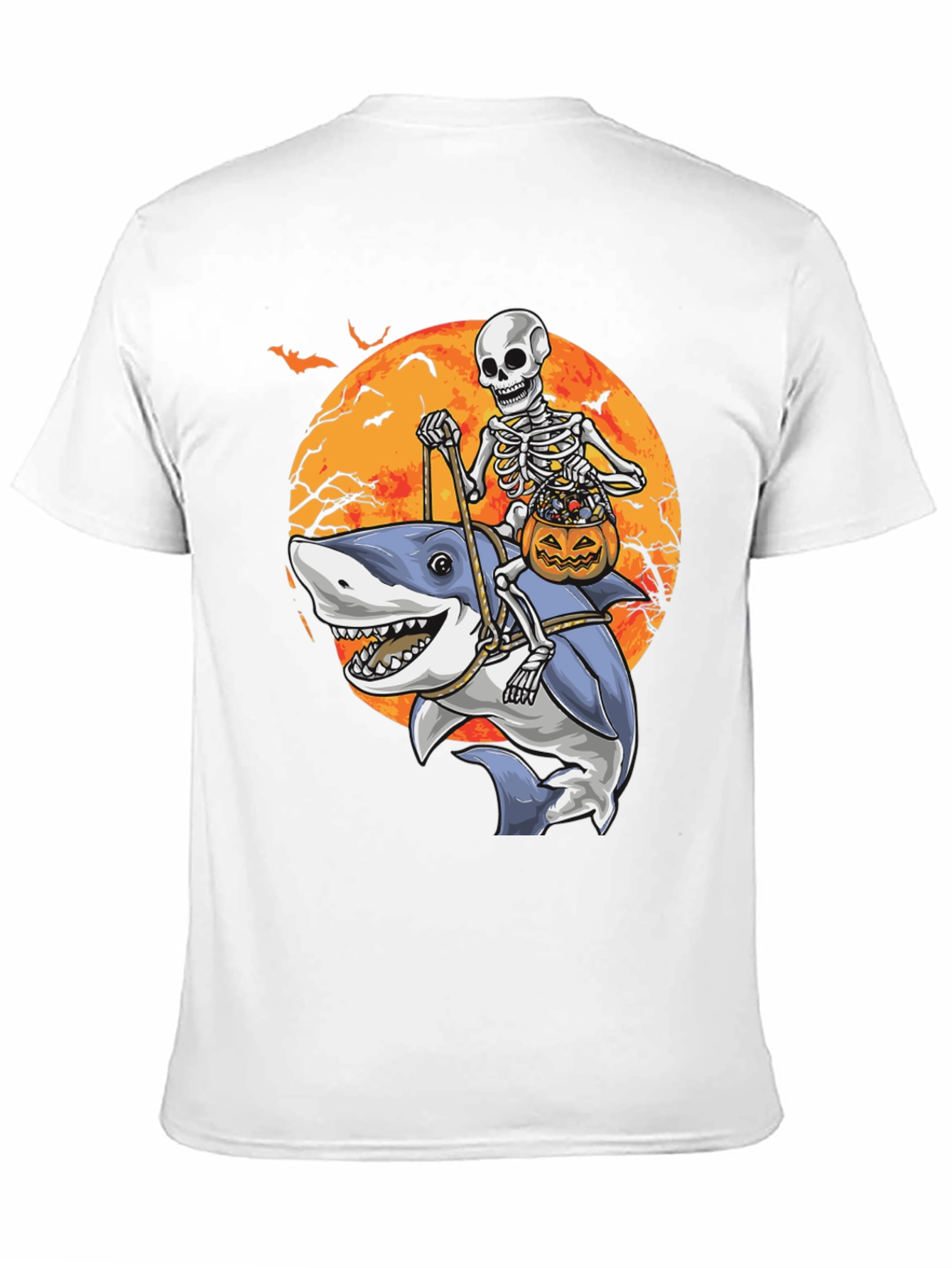 Skeleton Riding Shark Halloween T-Shirt