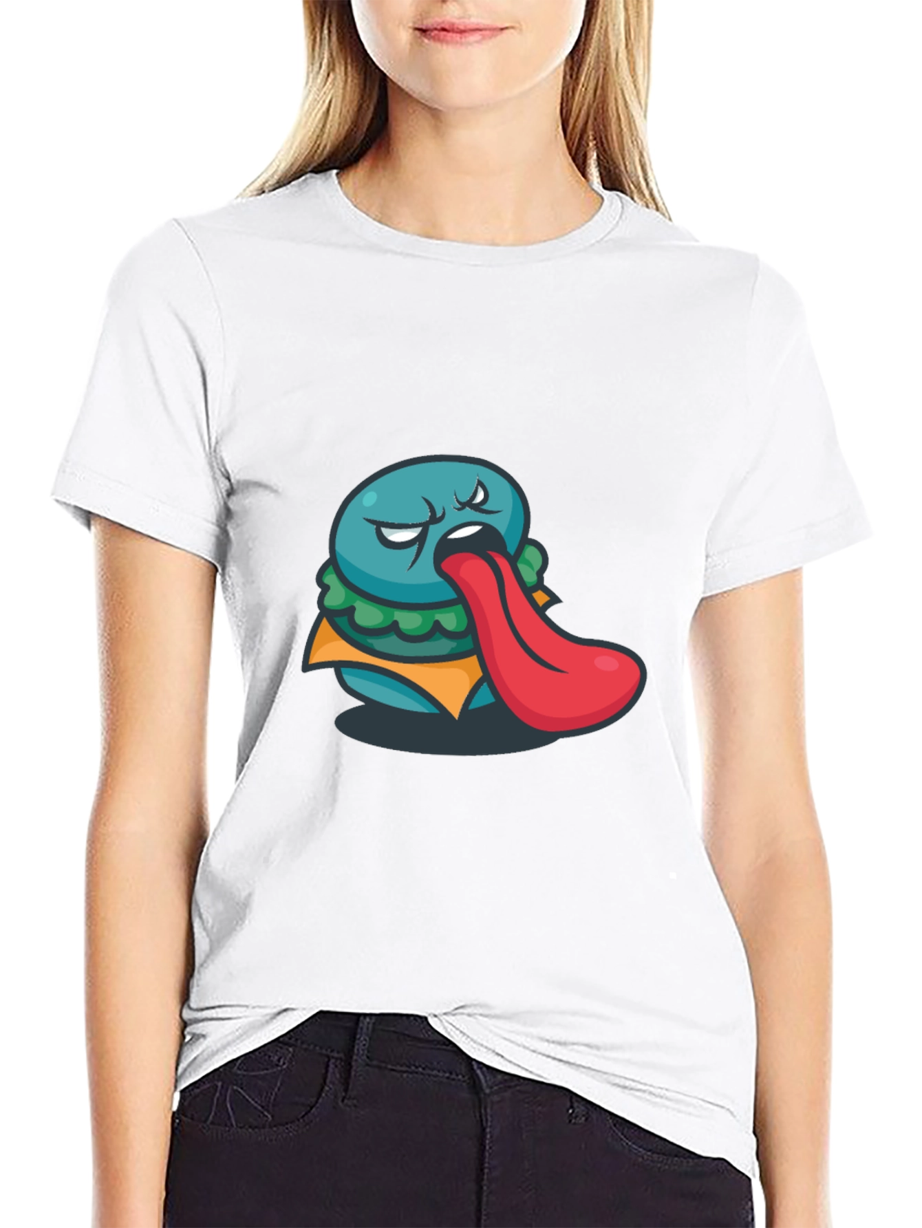 Funny Burger Tongue Graphic Black T-Shirt