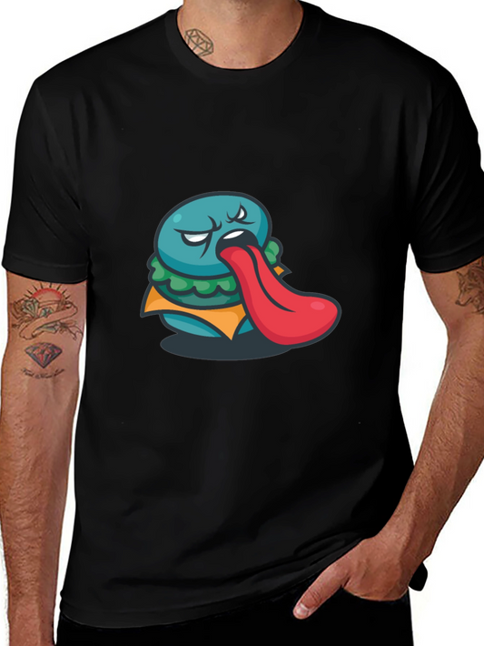 Funny Burger Tongue Graphic Black T-Shirt
