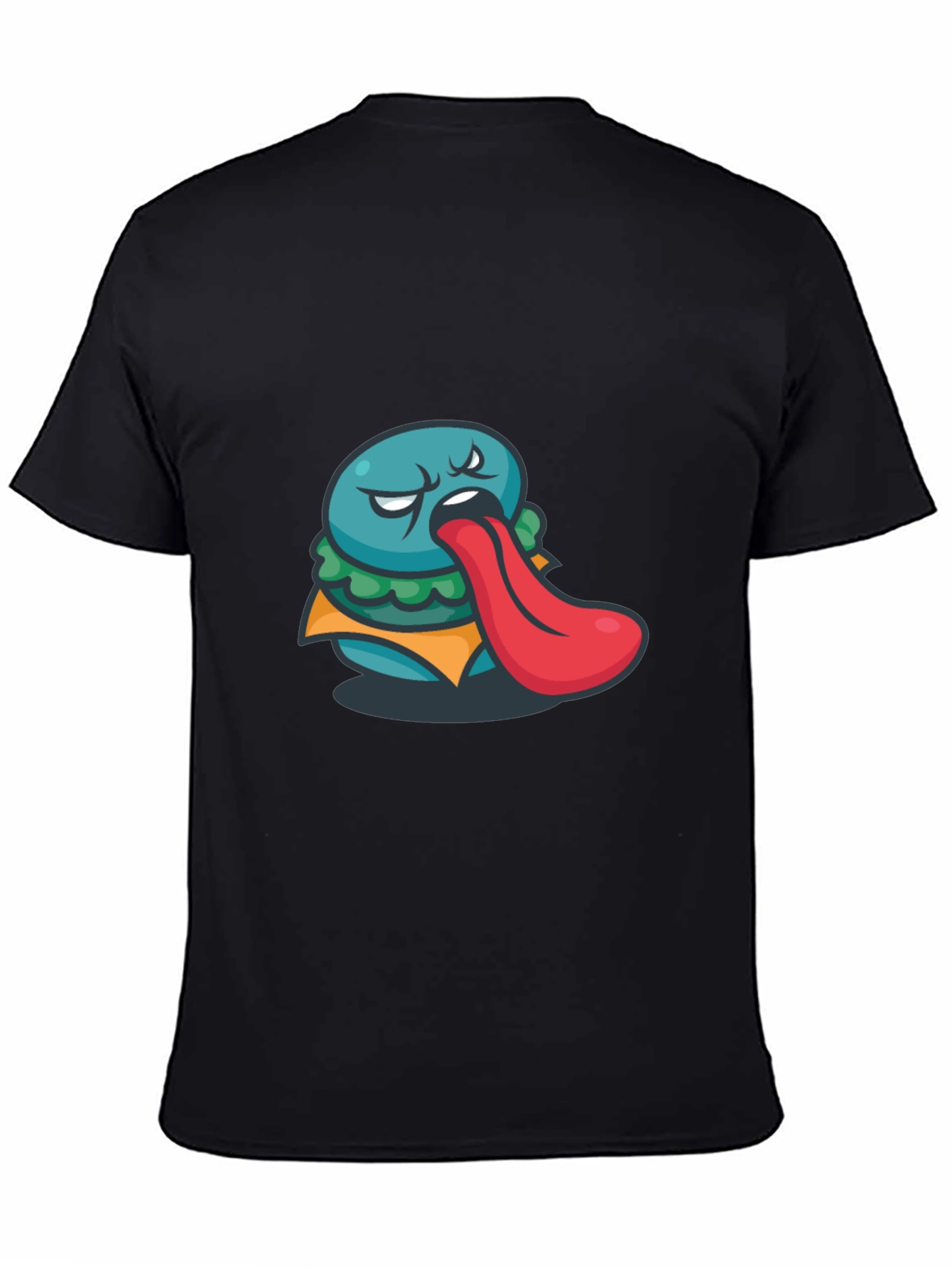 Funny Burger Tongue Graphic Black T-Shirt