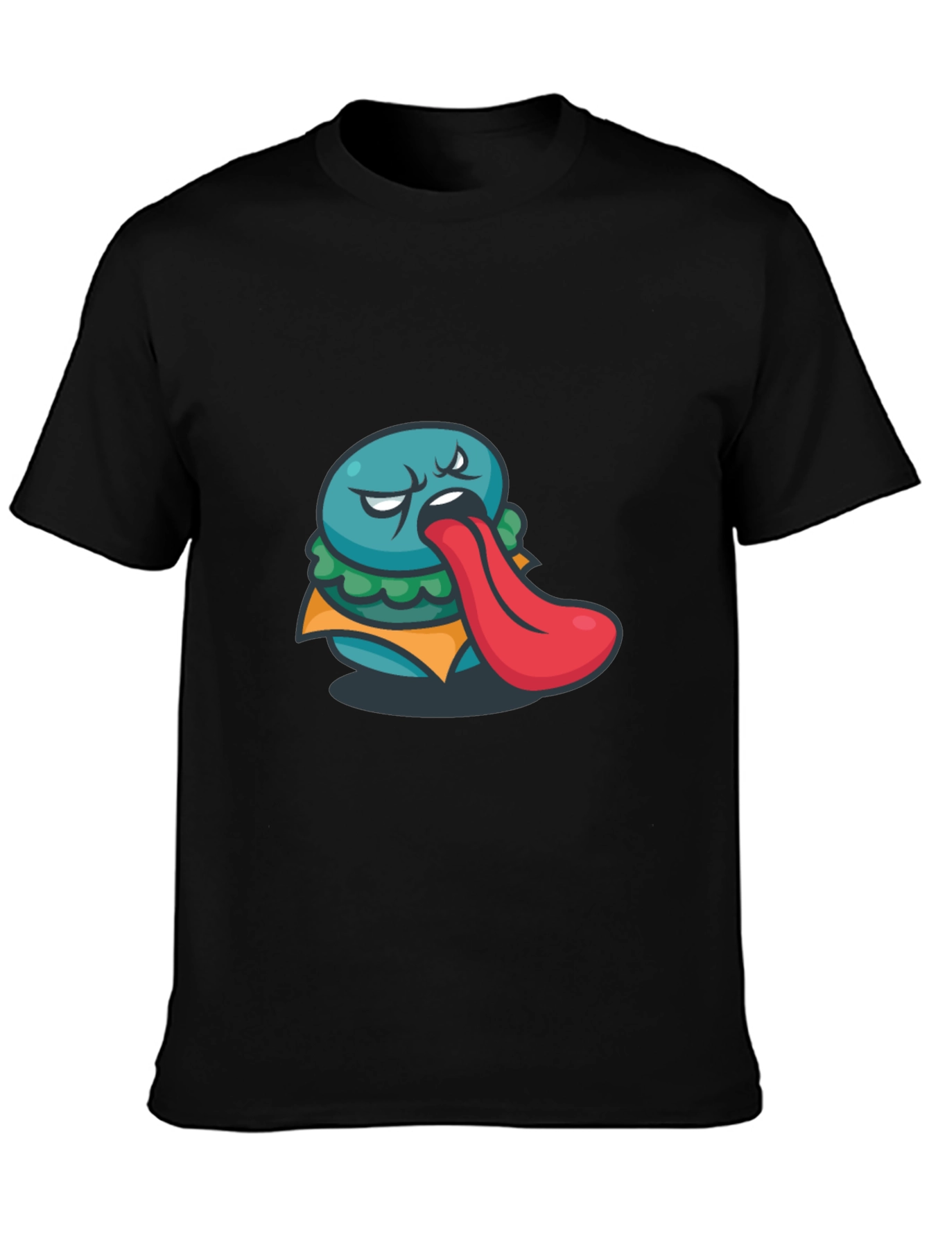 Funny Burger Tongue Graphic Black T-Shirt